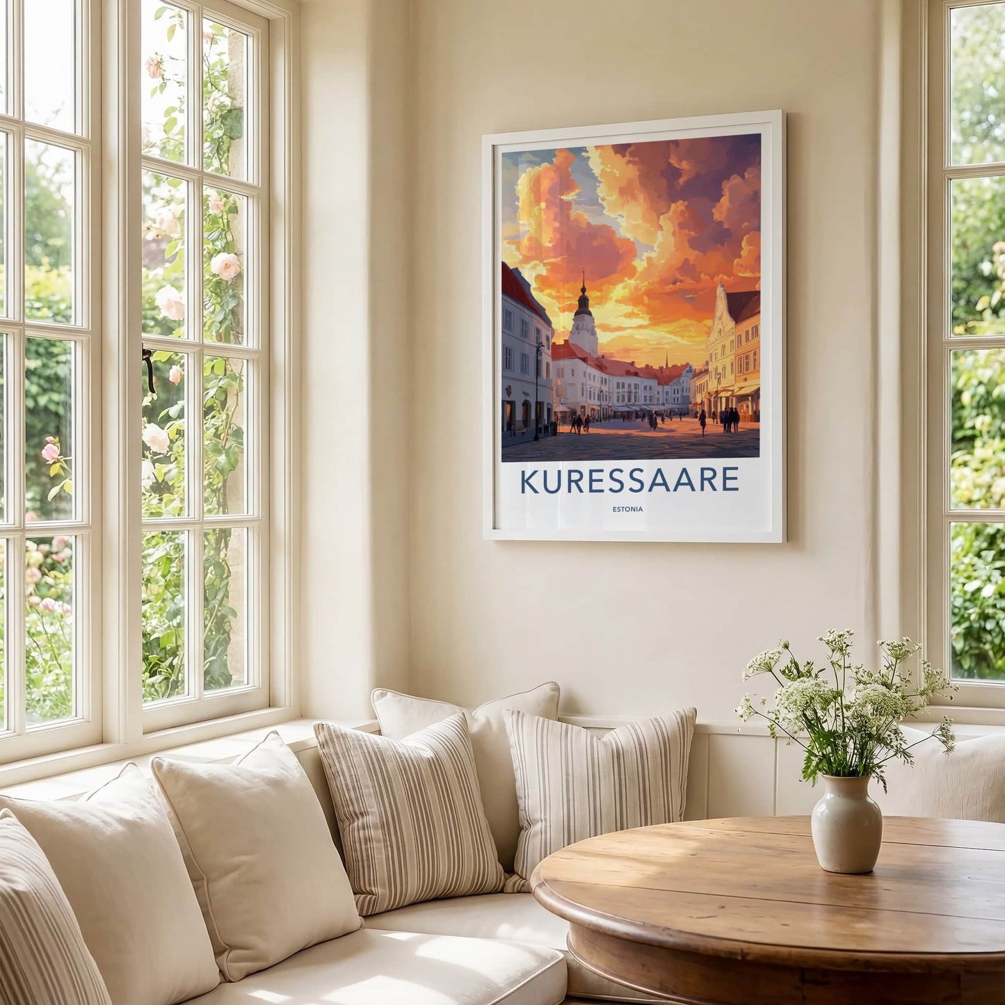 Kuressaare Poster - Estonia Travel Art - Vibrant Sunset Square Home Decor