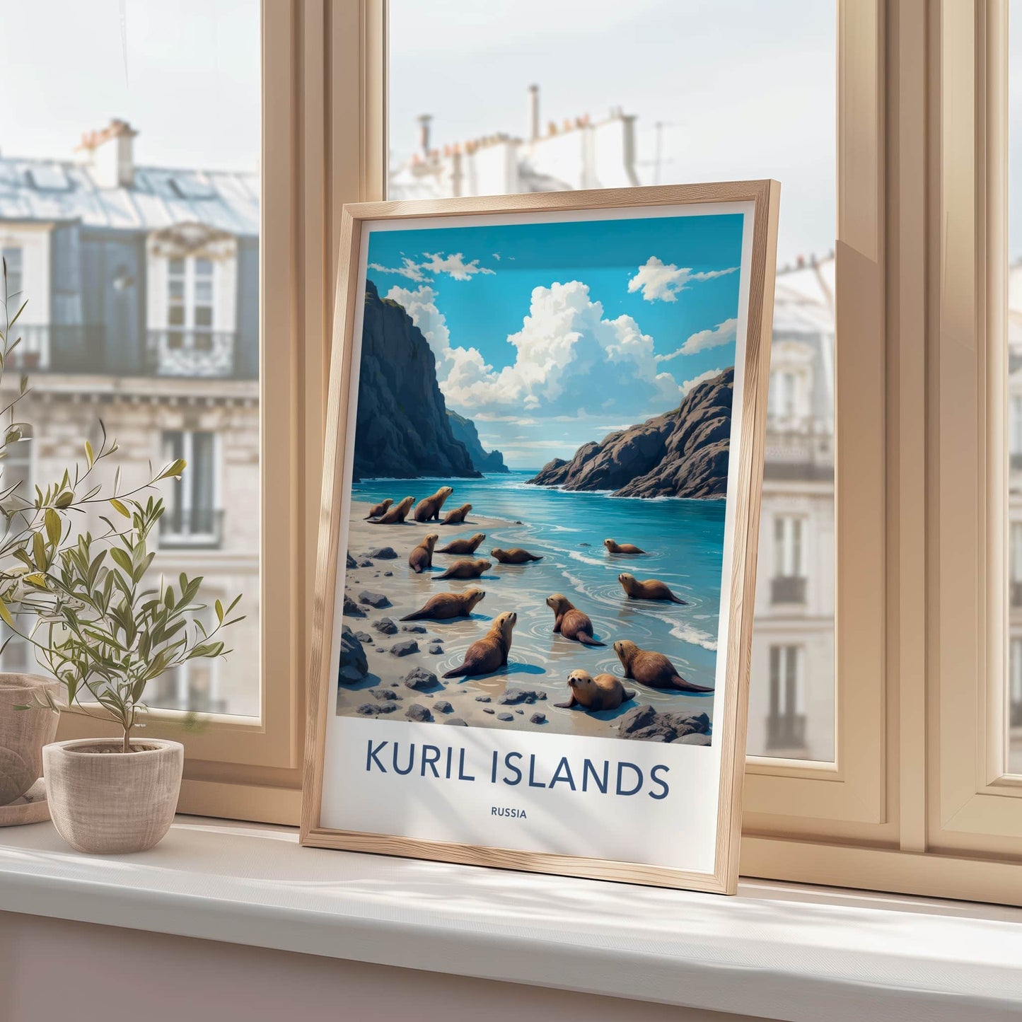 Kuril Islands Poster - Russia Art Print - Coastal Sea Lions Home Decor