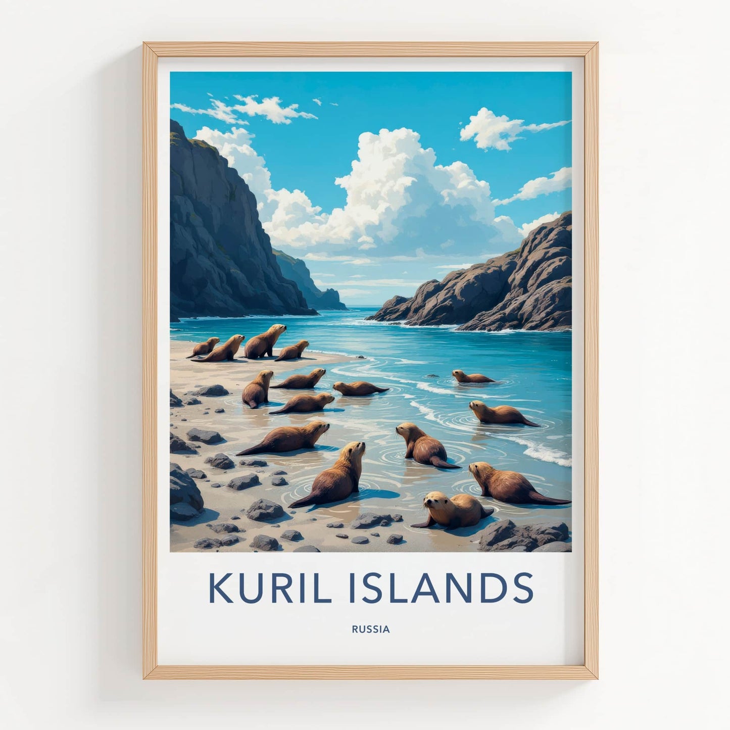 Kuril Islands Poster - Russia Art Print - Coastal Sea Lions Home Decor