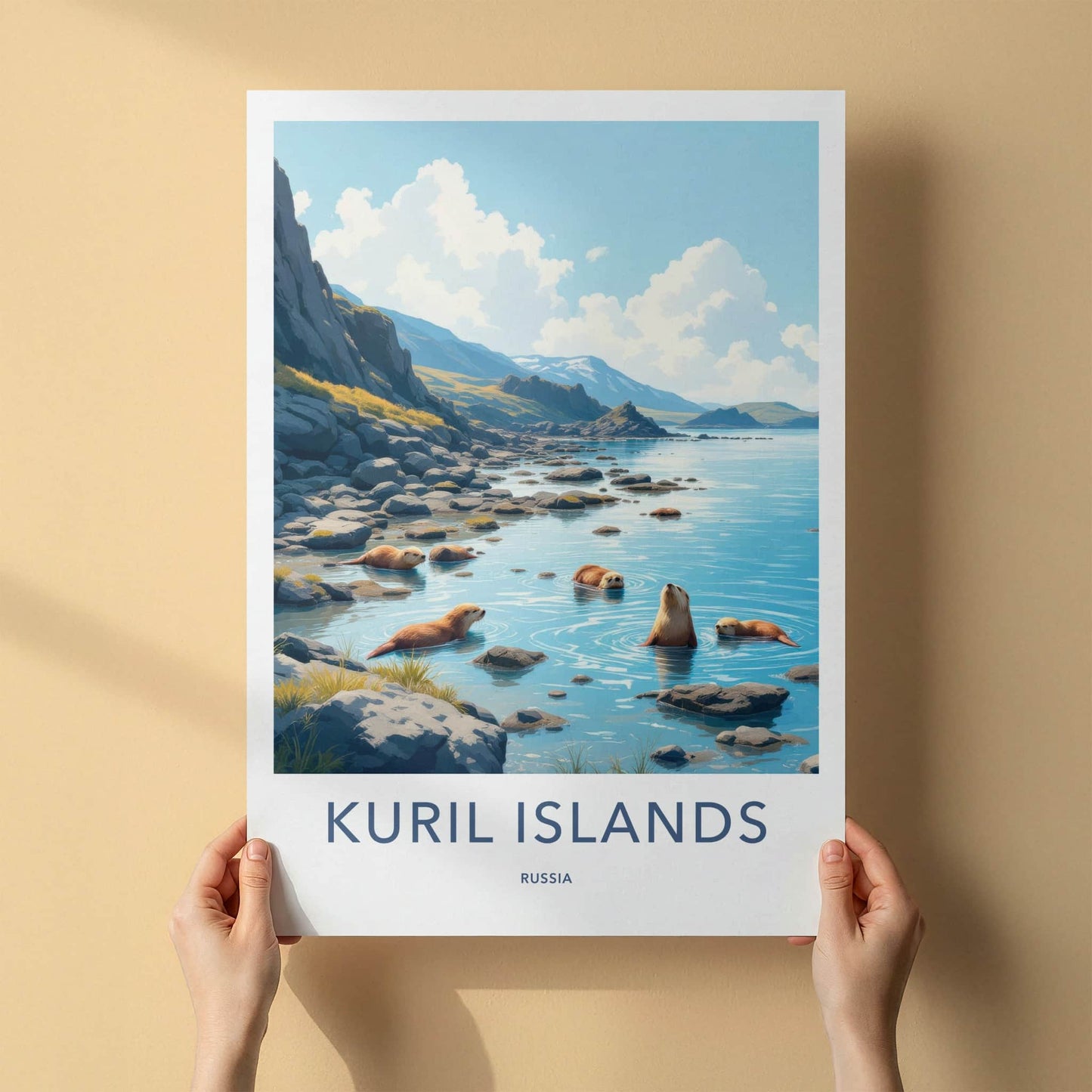 Kuril Islands Poster - Russia Travel Art - Sea Otters Shore Home Decor