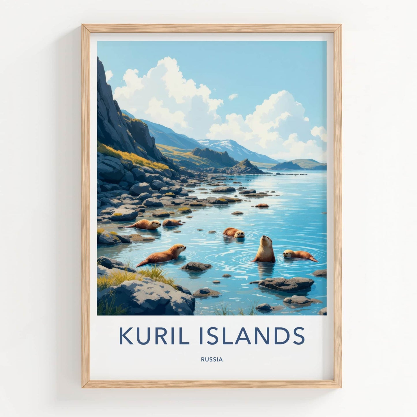 Kuril Islands Poster - Russia Travel Art - Sea Otters Shore Home Decor