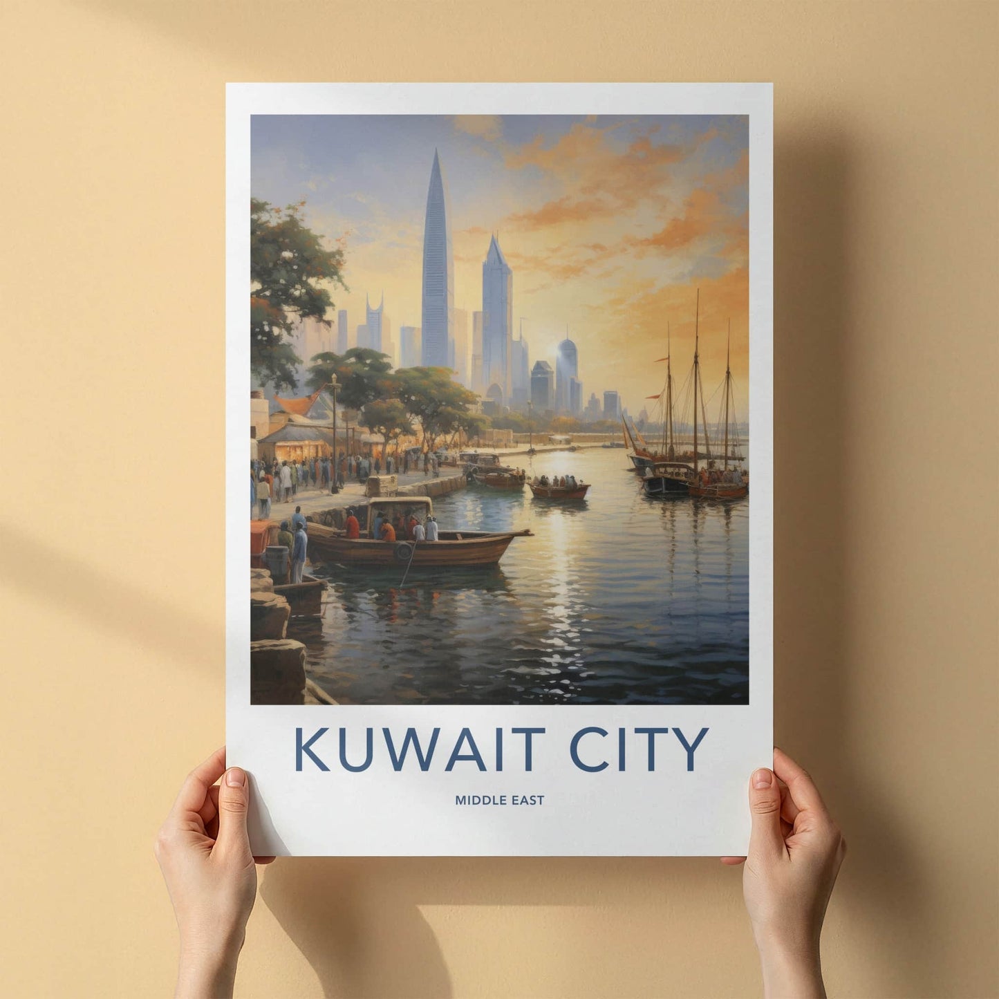 Kuwait City Poster - Kuwait Framed Print - Harbor City Sunset Lounge Decor