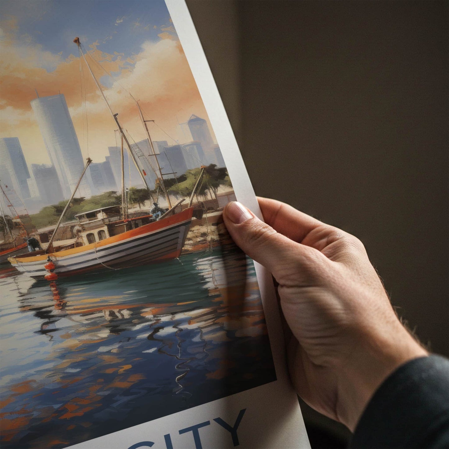 Kuwait City Poster - Kuwait Travel Art - Boats Tower Skyline Home Decor