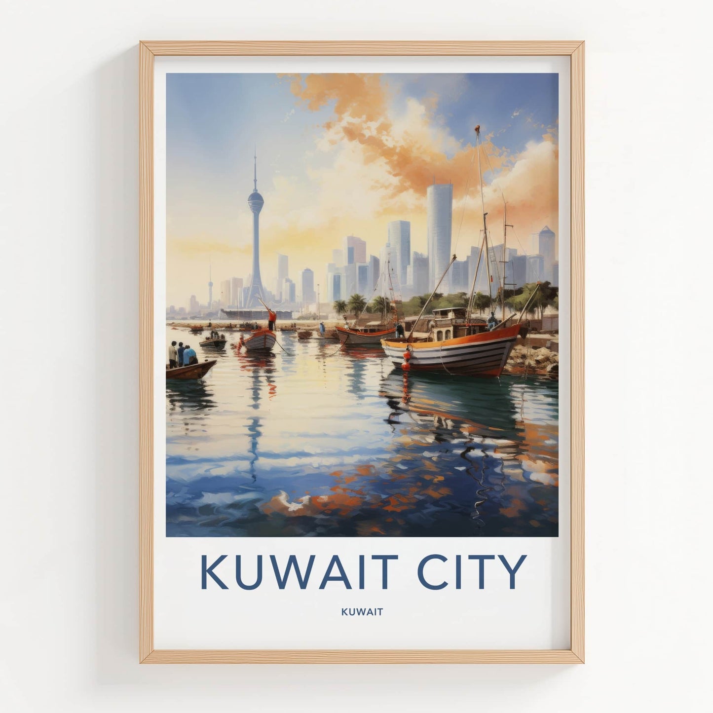 Kuwait City Poster - Kuwait Travel Art - Boats Tower Skyline Home Decor