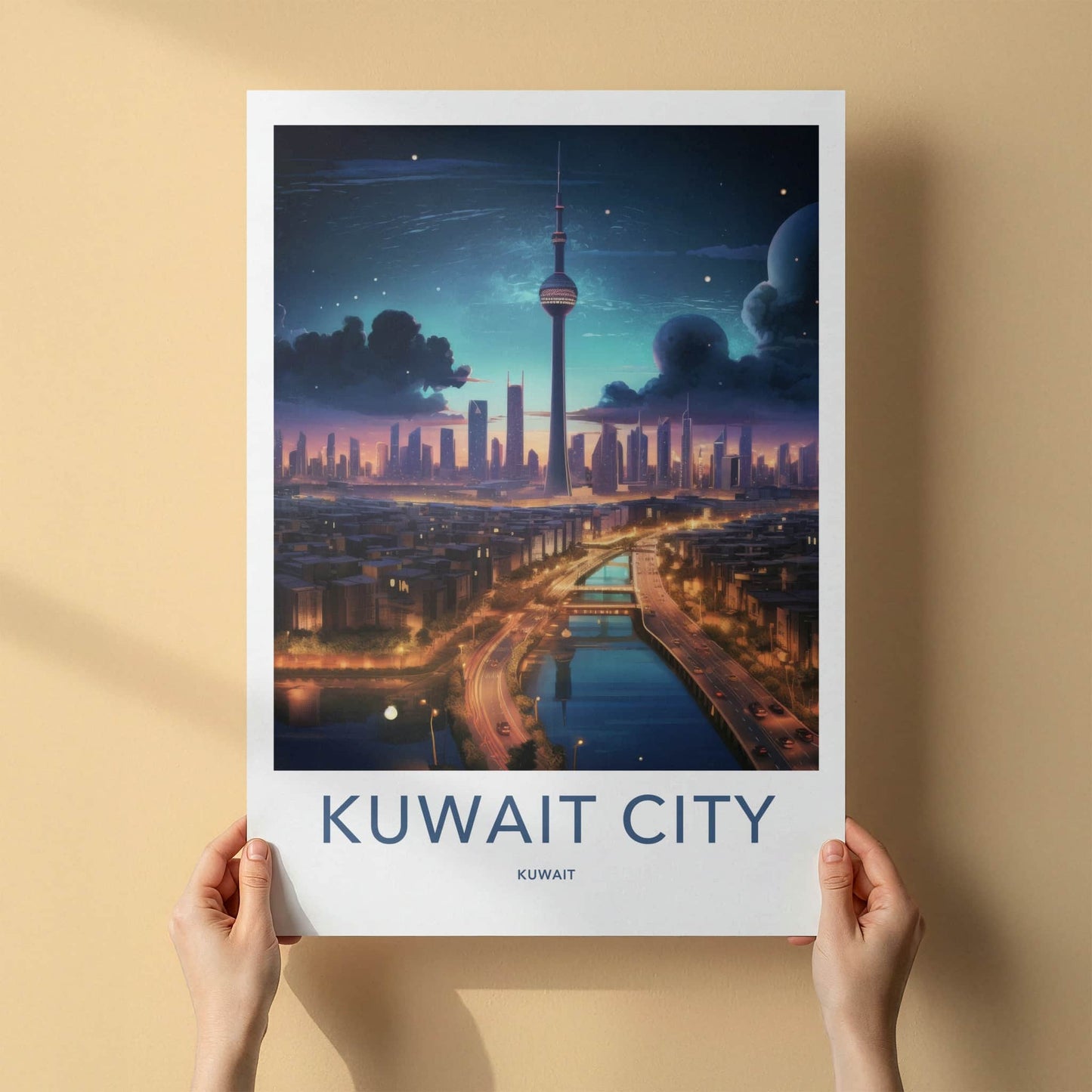 Kuwait City Poster - Kuwait Travel Art - Cosmic City Skyline Home Decor