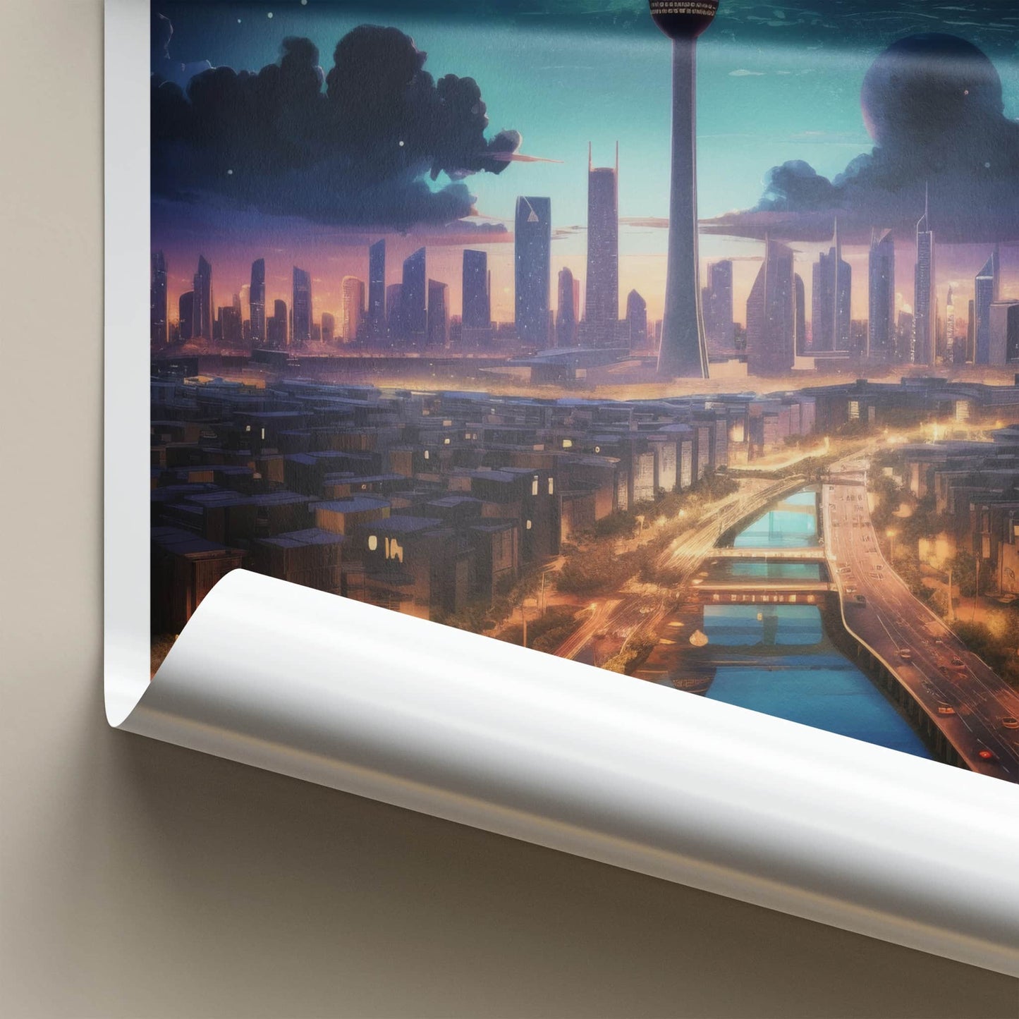 Kuwait City Poster - Kuwait Travel Art - Cosmic City Skyline Home Decor