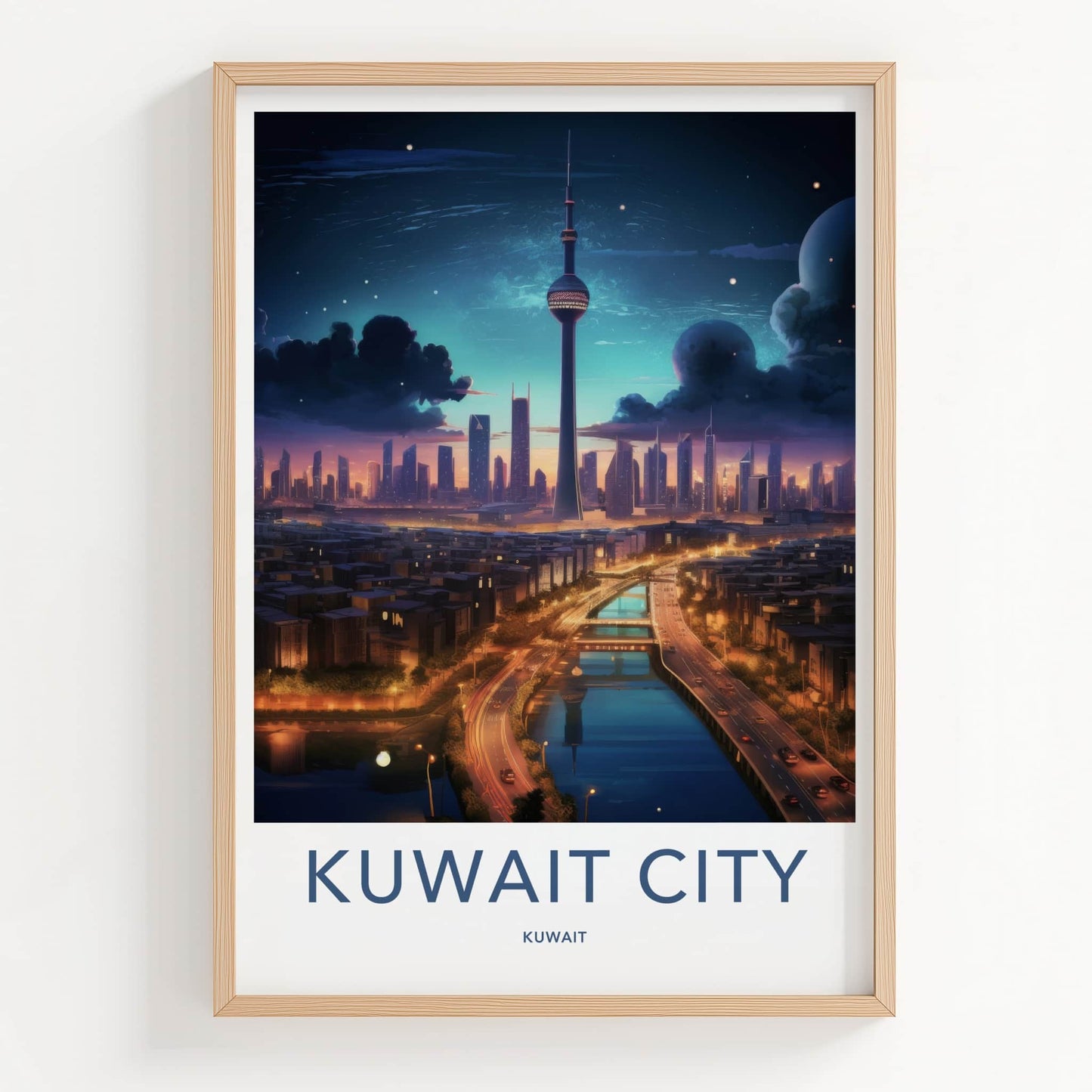 Kuwait City Poster - Kuwait Travel Art - Cosmic City Skyline Home Decor