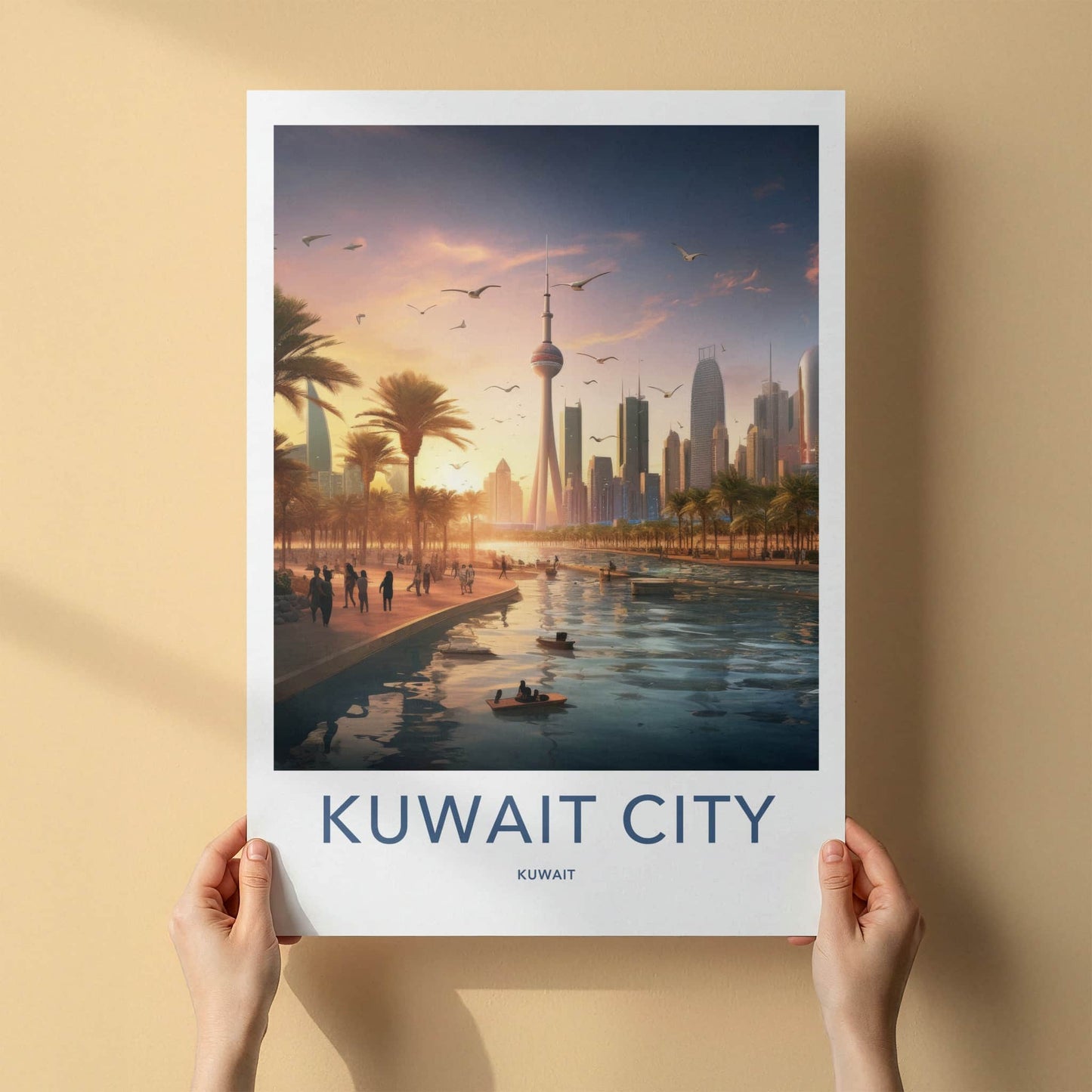 Kuwait City Poster - Kuwait Travel Art - Golden Hour Skyline Home Decor