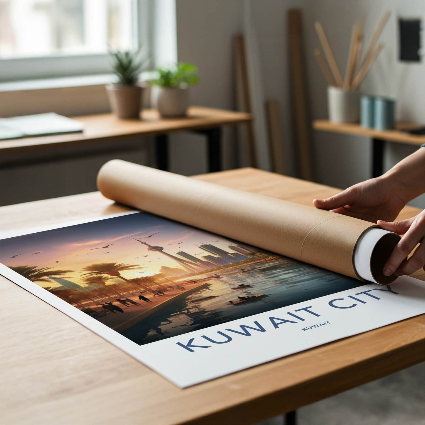 Kuwait City Poster - Kuwait Travel Art - Golden Hour Skyline Home Decor