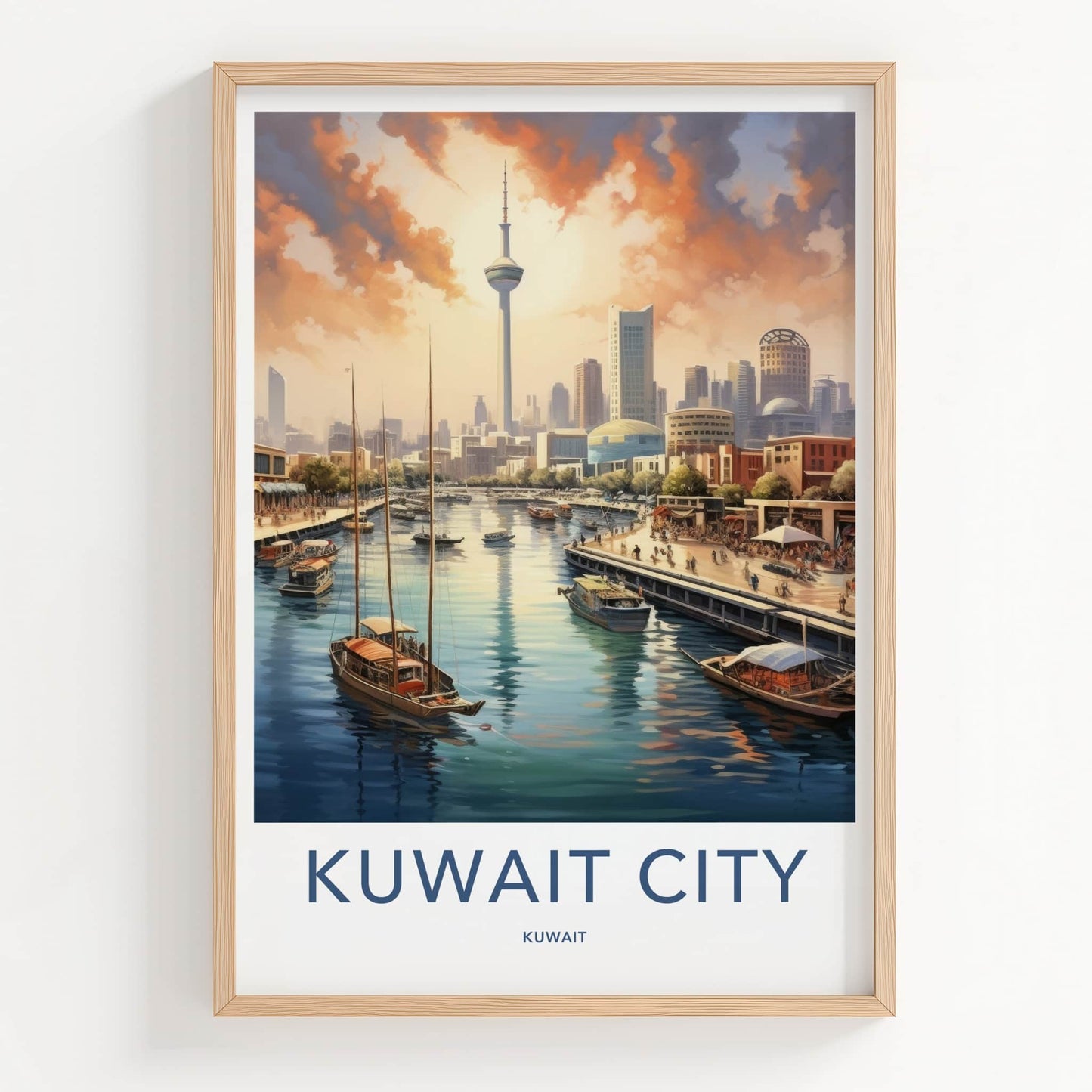 Kuwait City Poster - Kuwait Travel Art - Waterfront City Sunset Home Decor