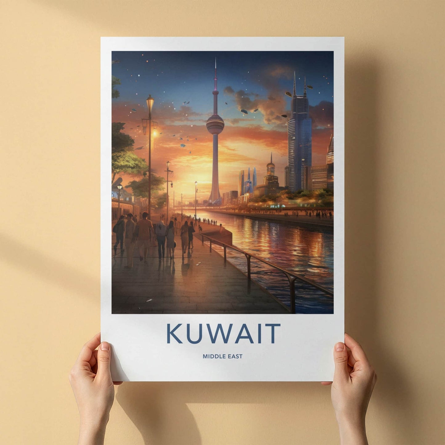 Kuwait Poster - Kuwait Travel Art - Futuristic City Sunset Home Decor