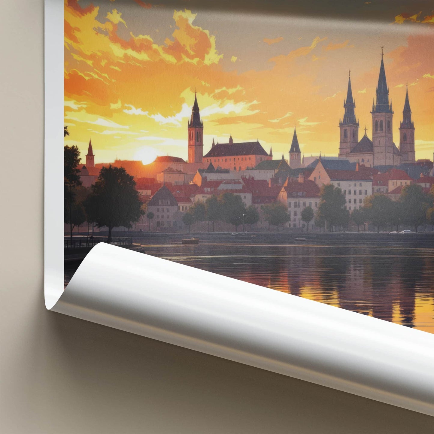 Kuyavia Poster - Poland Art Print - Golden River Sunset Home Decor