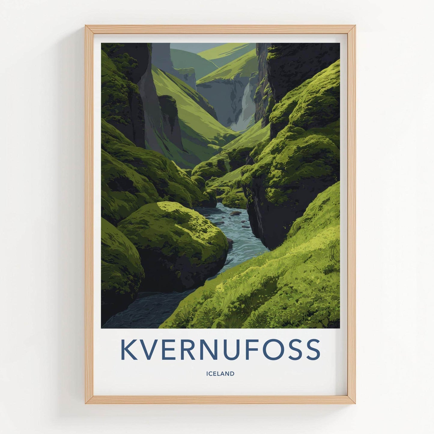 Kvernufoss Poster - Iceland Travel Art - Mossy Canyon River Wall Decor