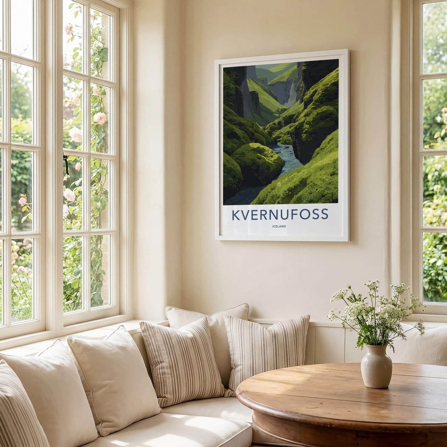 Kvernufoss Poster - Iceland Travel Art - Mossy Canyon River Wall Decor