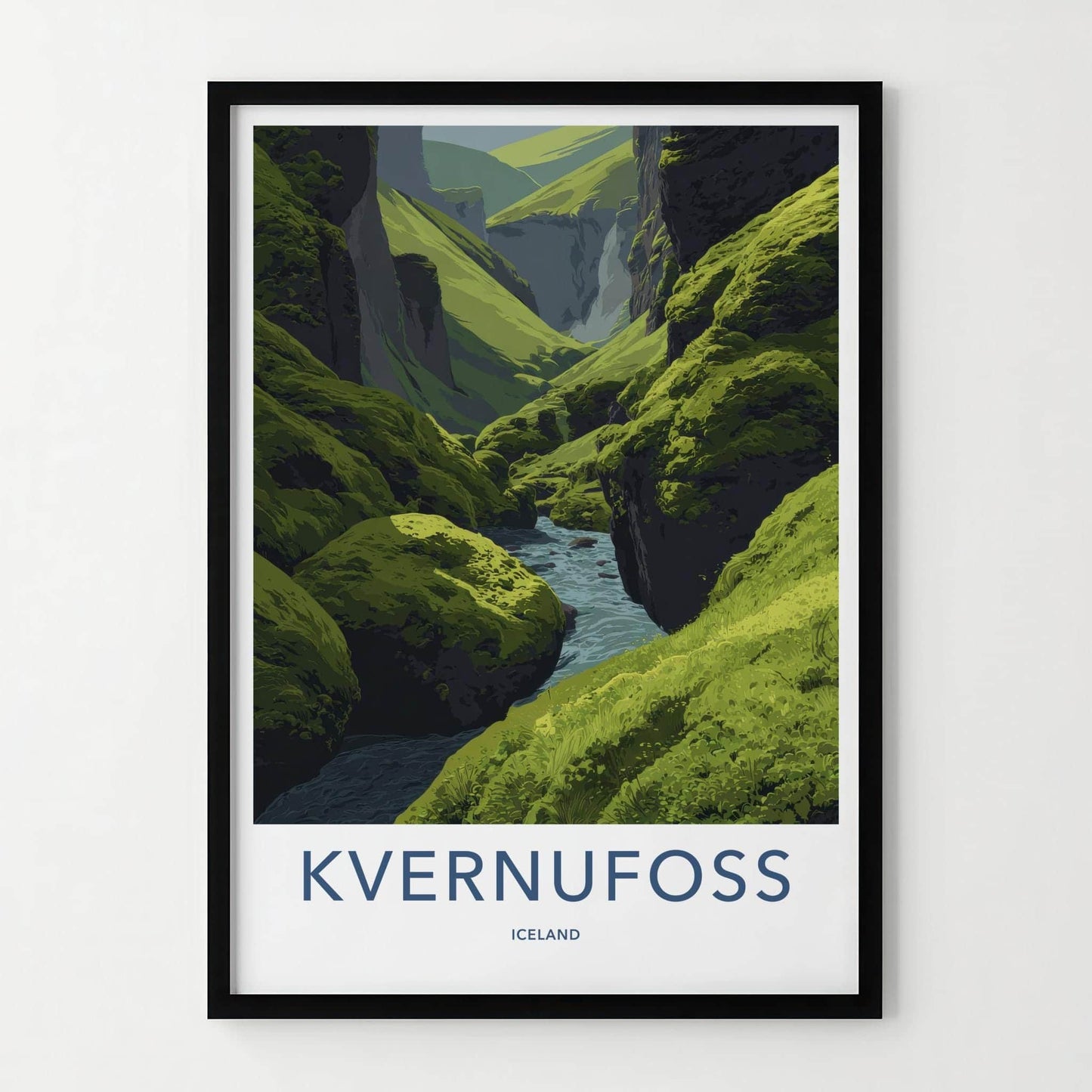 Kvernufoss Poster - Iceland Travel Art - Mossy Canyon River Wall Decor