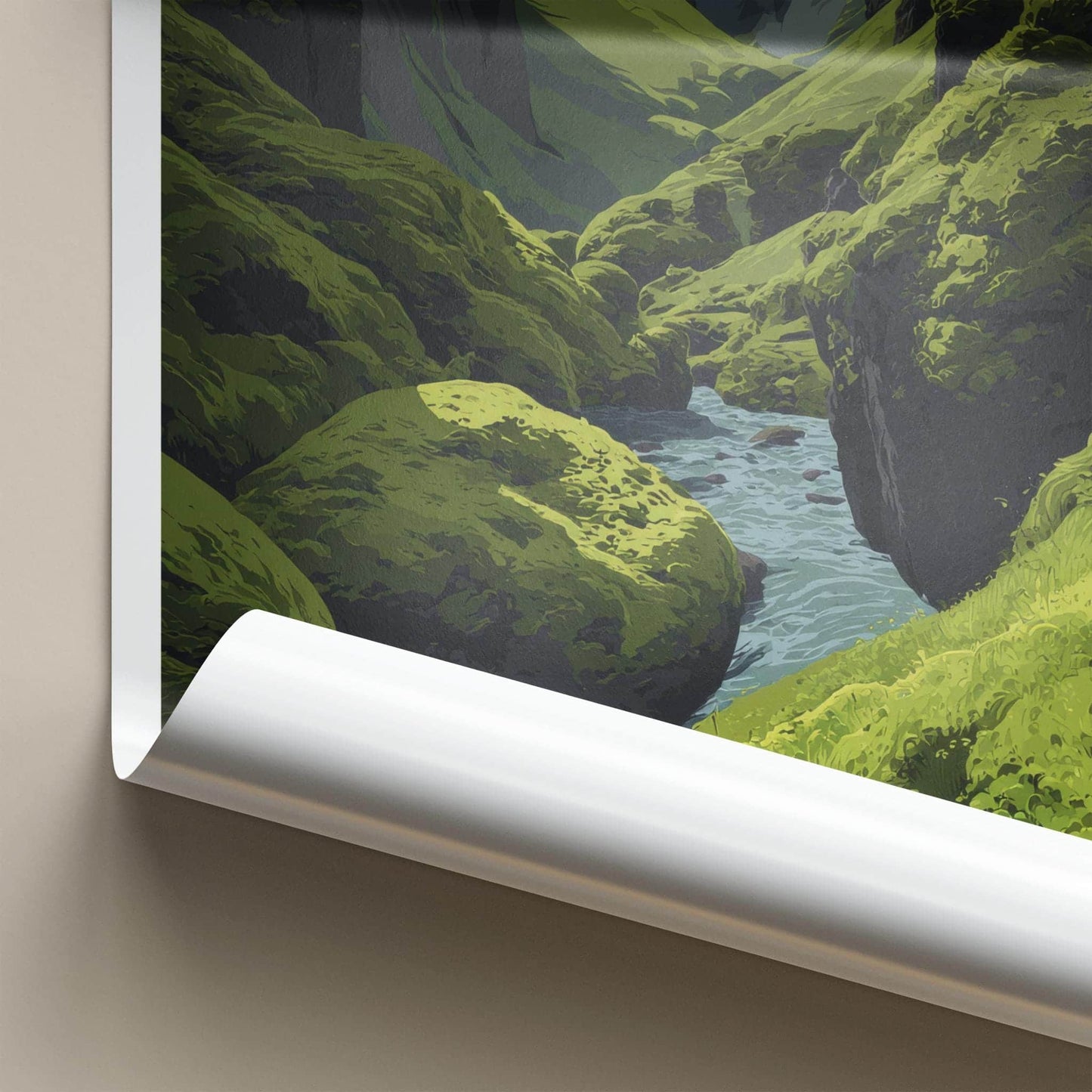 Kvernufoss Poster - Iceland Travel Art - Mossy Canyon River Wall Decor