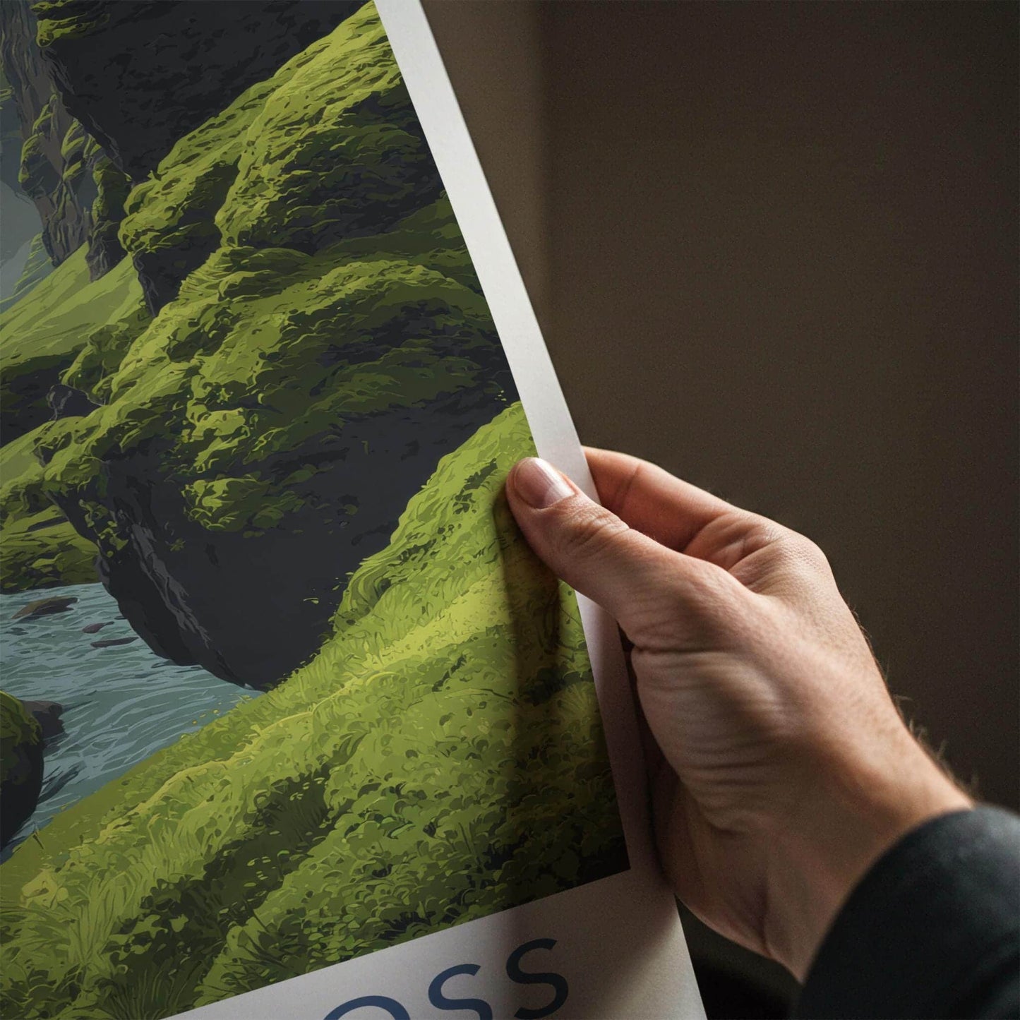 Kvernufoss Poster - Iceland Travel Art - Mossy Canyon River Wall Decor
