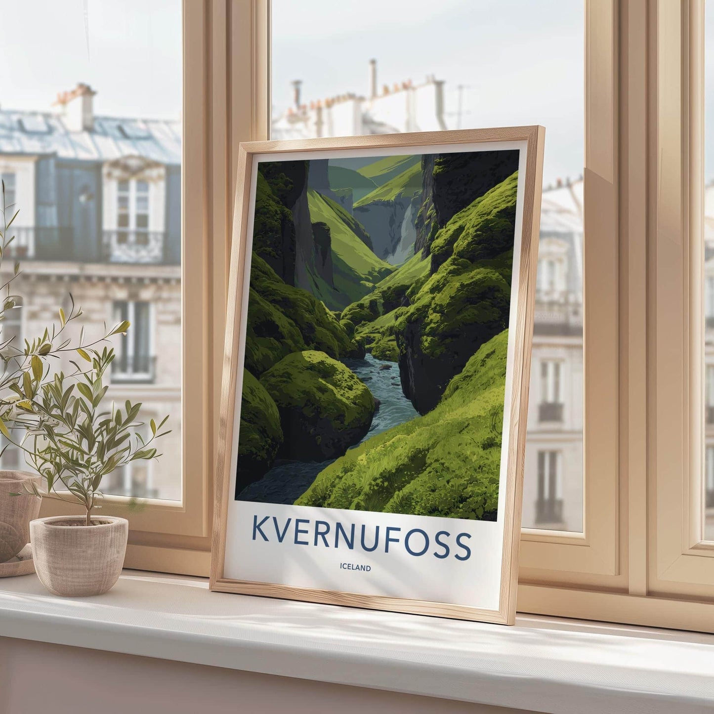 Kvernufoss Poster - Iceland Travel Art - Mossy Canyon River Wall Decor