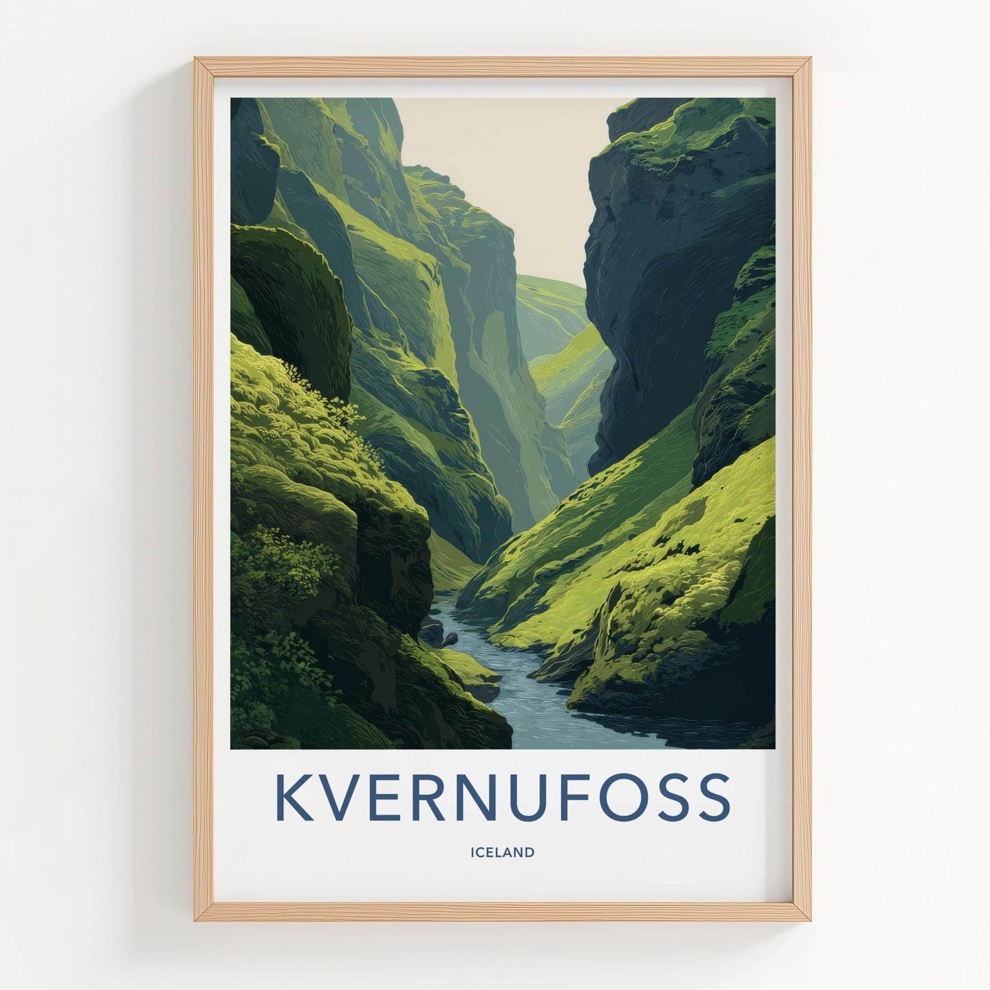 Kvernunfoss Poster - Iceland Travel Art - Lush Green Gorge Home Decor