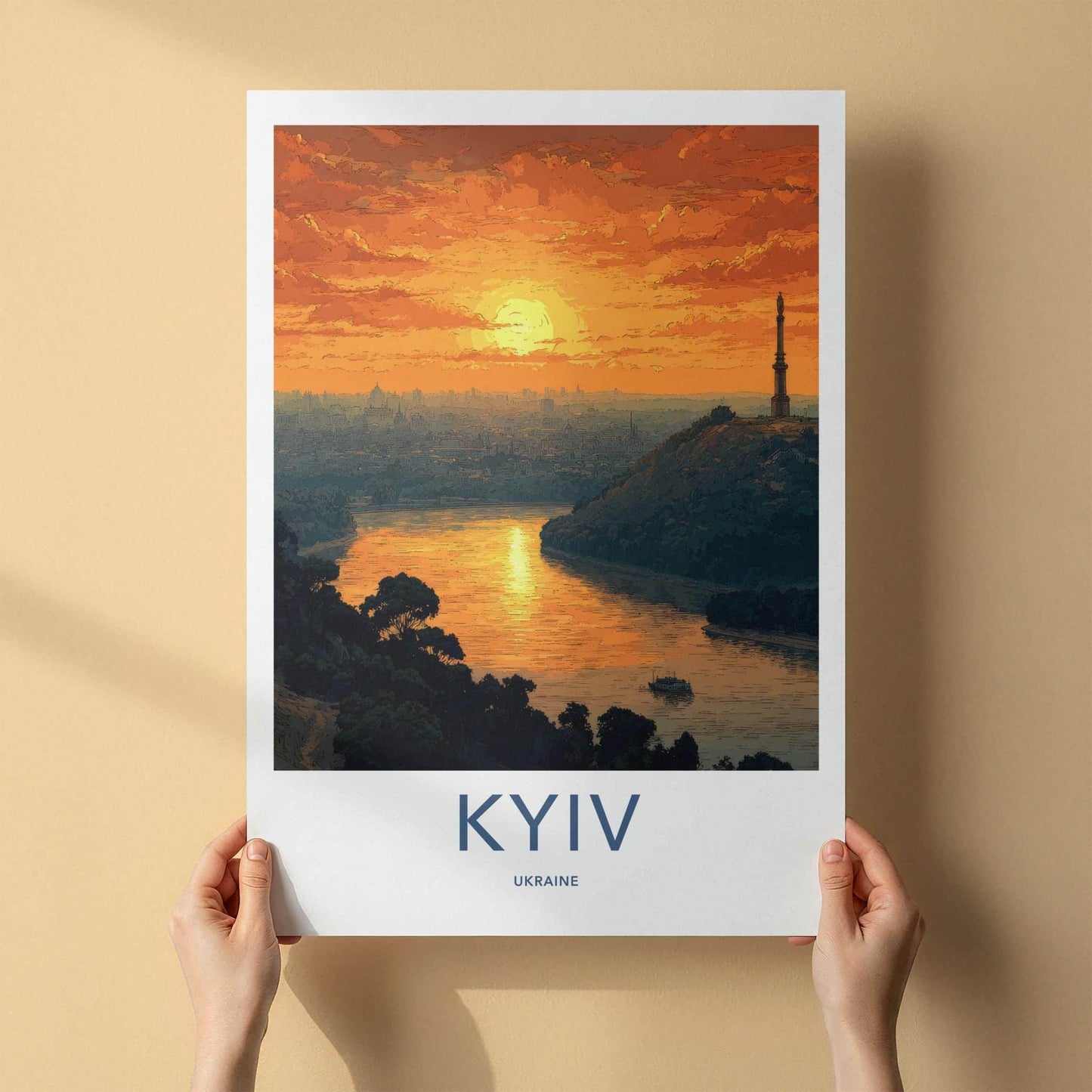 Kyiv Poster - Ukraine Travel Art - Golden River Sunset Home Decor