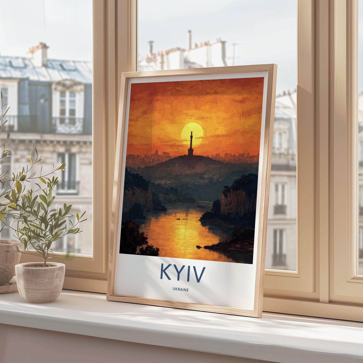 Kyiv Poster - Ukraine Travel Art - Monument River Sunset Home Decor