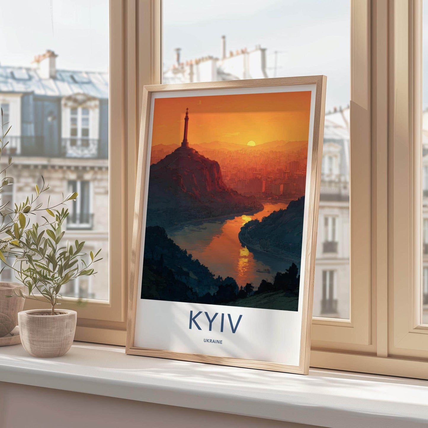 Kyiv Poster - Ukraine Travel Art - Orange Sunset River Home Decor