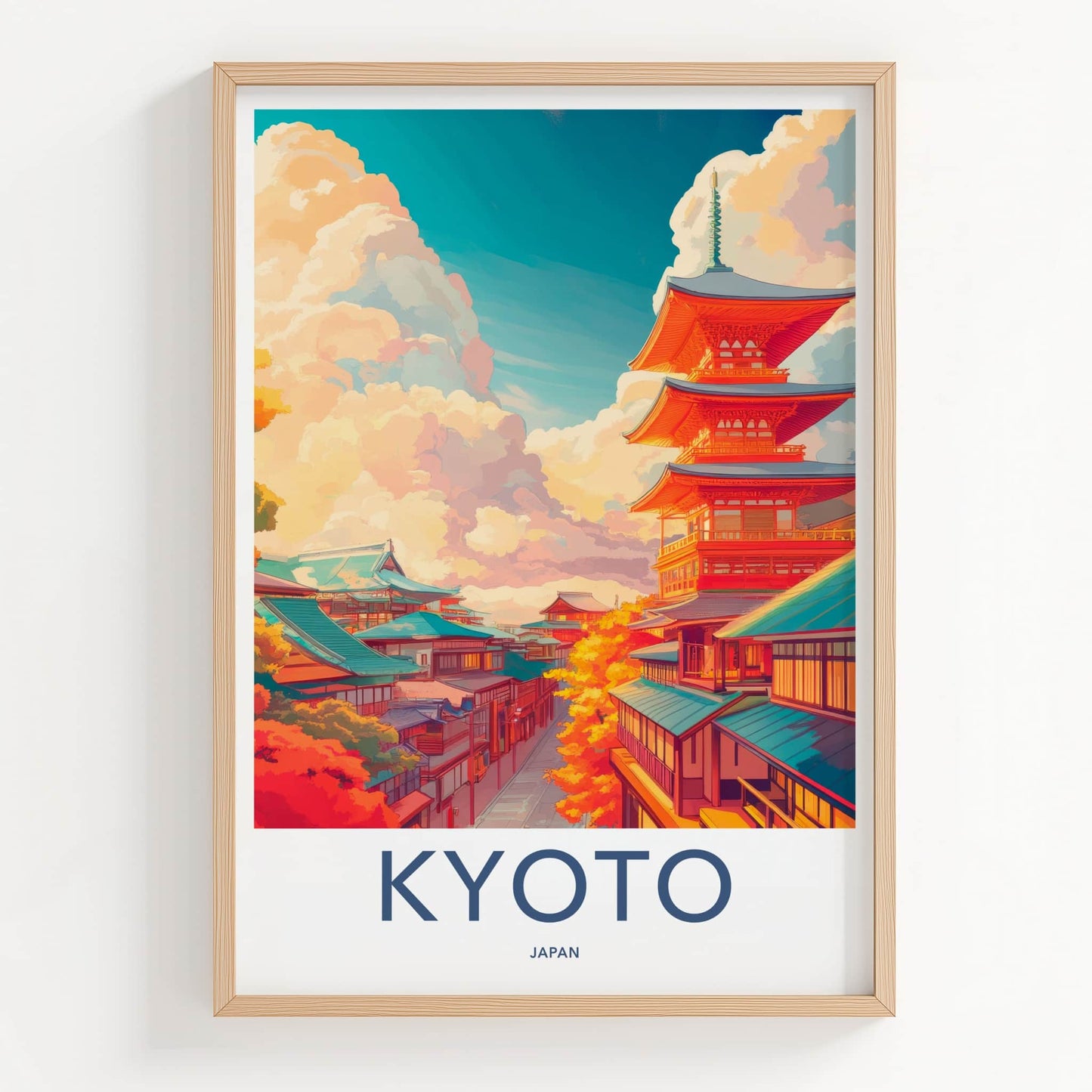 Kyoto Poster - Japan Travel Art - Pagoda Autumn Clouds Home Decor
