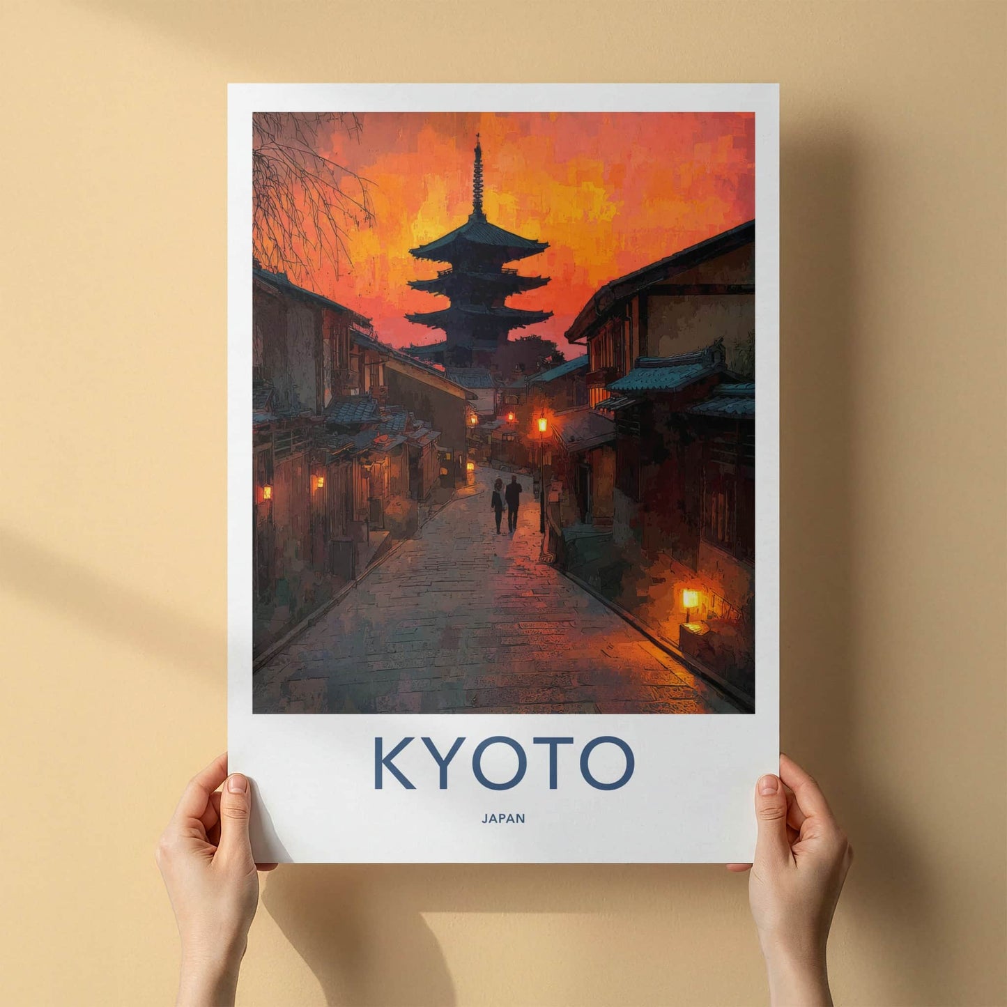 Kyoto Poster - Japan Travel Art - Sunset Pagoda Temple Wall Decor