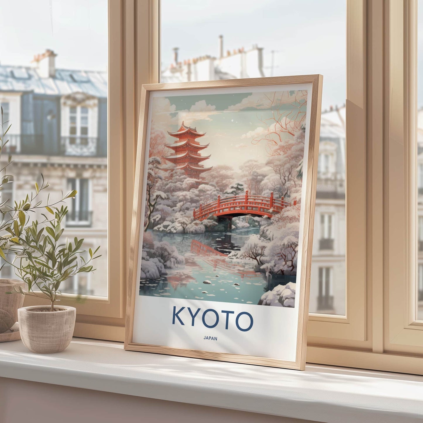 Kyoto Poster - Japan Travel Art - Winter Pagoda Scene Home Decor