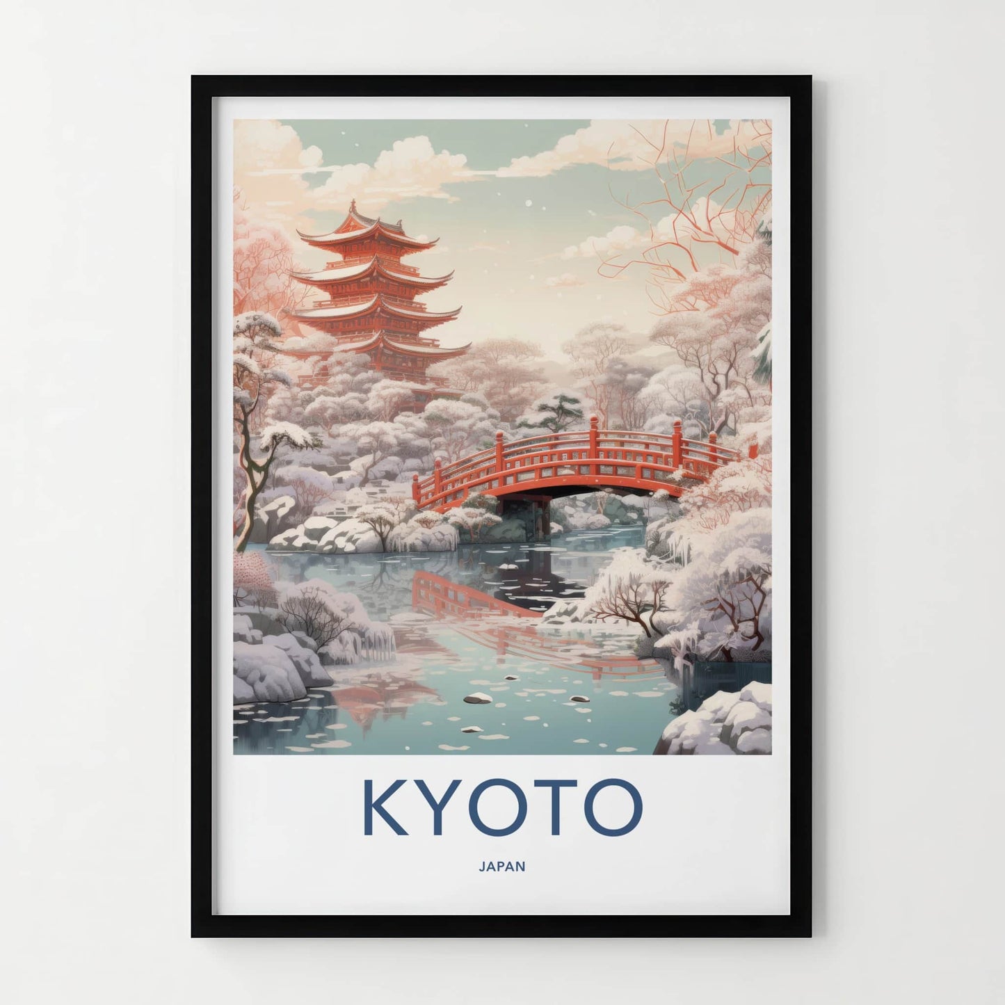 Kyoto Poster - Japan Travel Art - Winter Pagoda Scene Home Decor