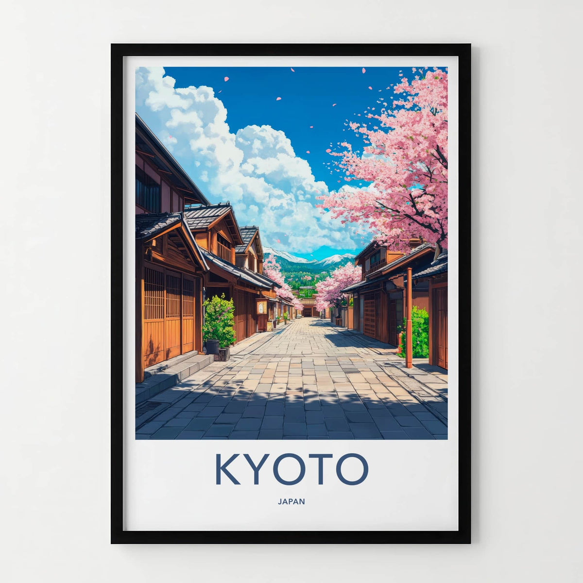 Kyoto Poster - Japan Travel Print - Cherry Blossom Street Lounge Decor