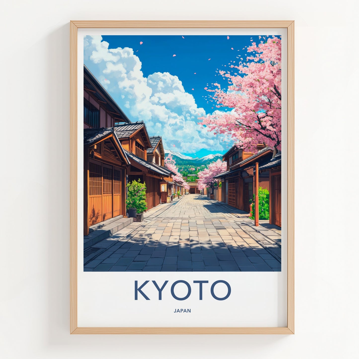 Kyoto Poster - Japan Travel Print - Cherry Blossom Street Lounge Decor