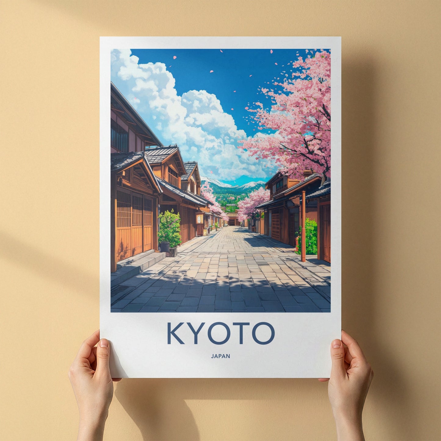 Kyoto Poster - Japan Travel Print - Cherry Blossom Street Lounge Decor