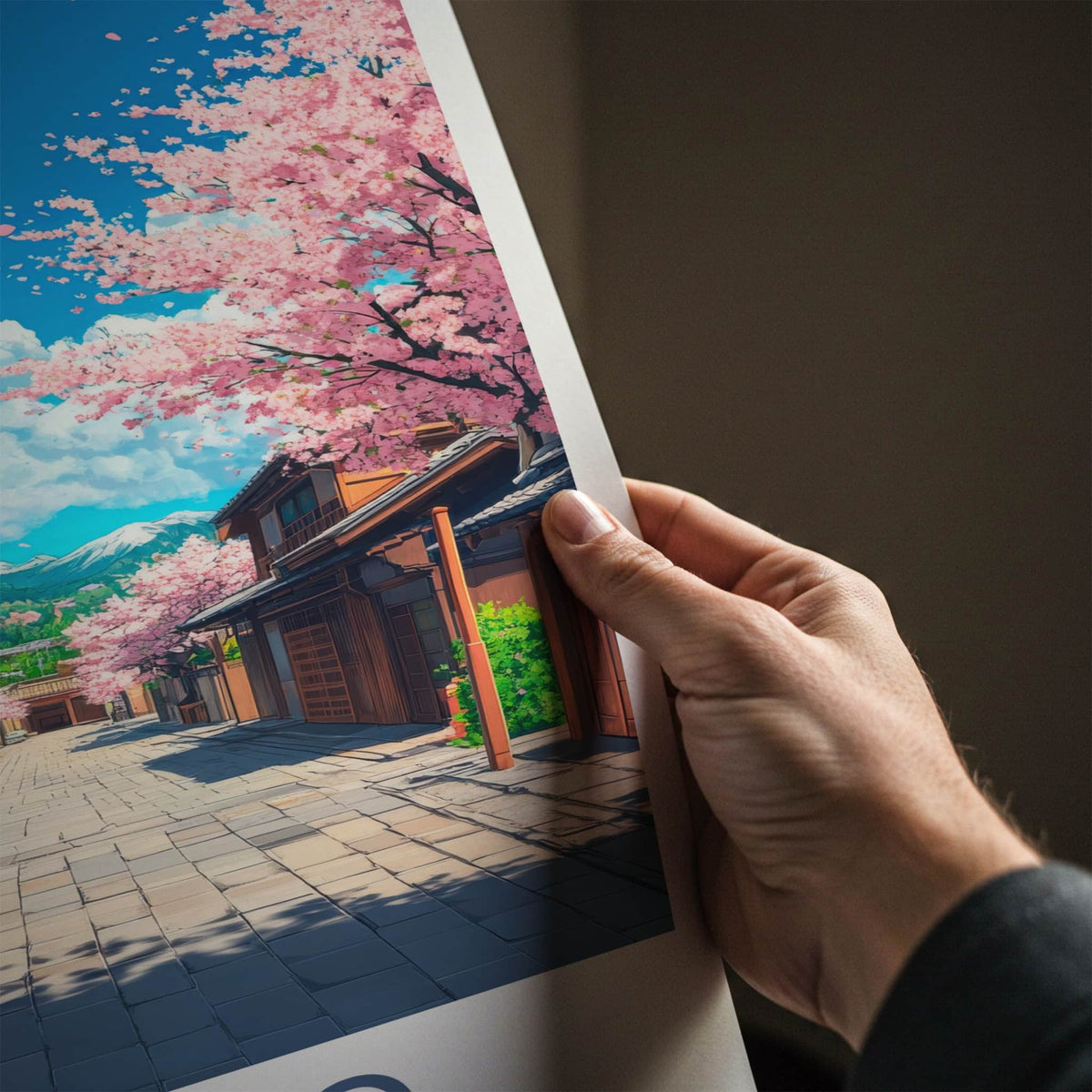 Kyoto Poster - Japan Travel Print - Cherry Blossom Street Lounge Decor