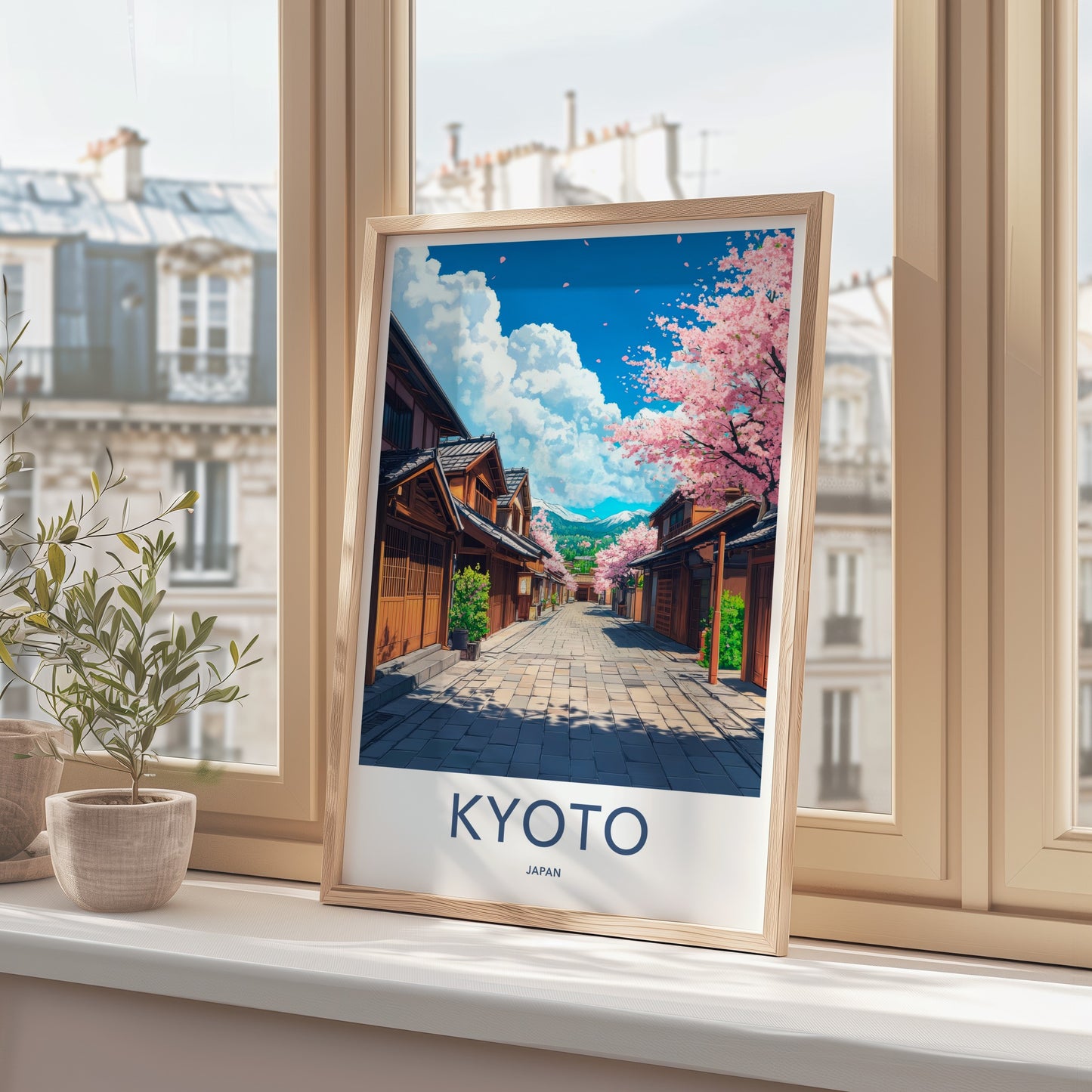 Kyoto Poster - Japan Travel Print - Cherry Blossom Street Lounge Decor