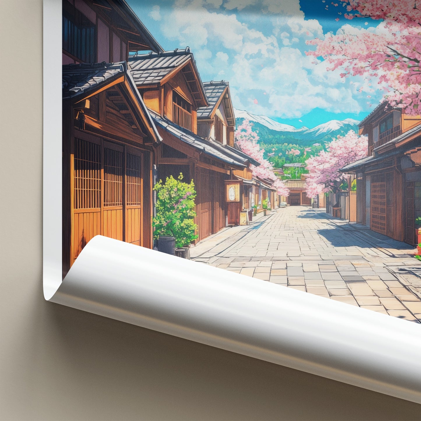Kyoto Poster - Japan Travel Print - Cherry Blossom Street Lounge Decor