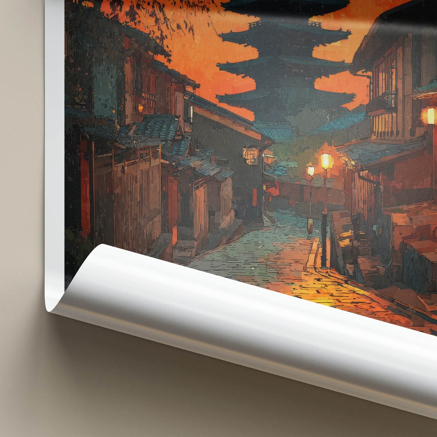 Kyoto Poster - Japan Travel Print - Fiery Sunset Pagoda Home Decor