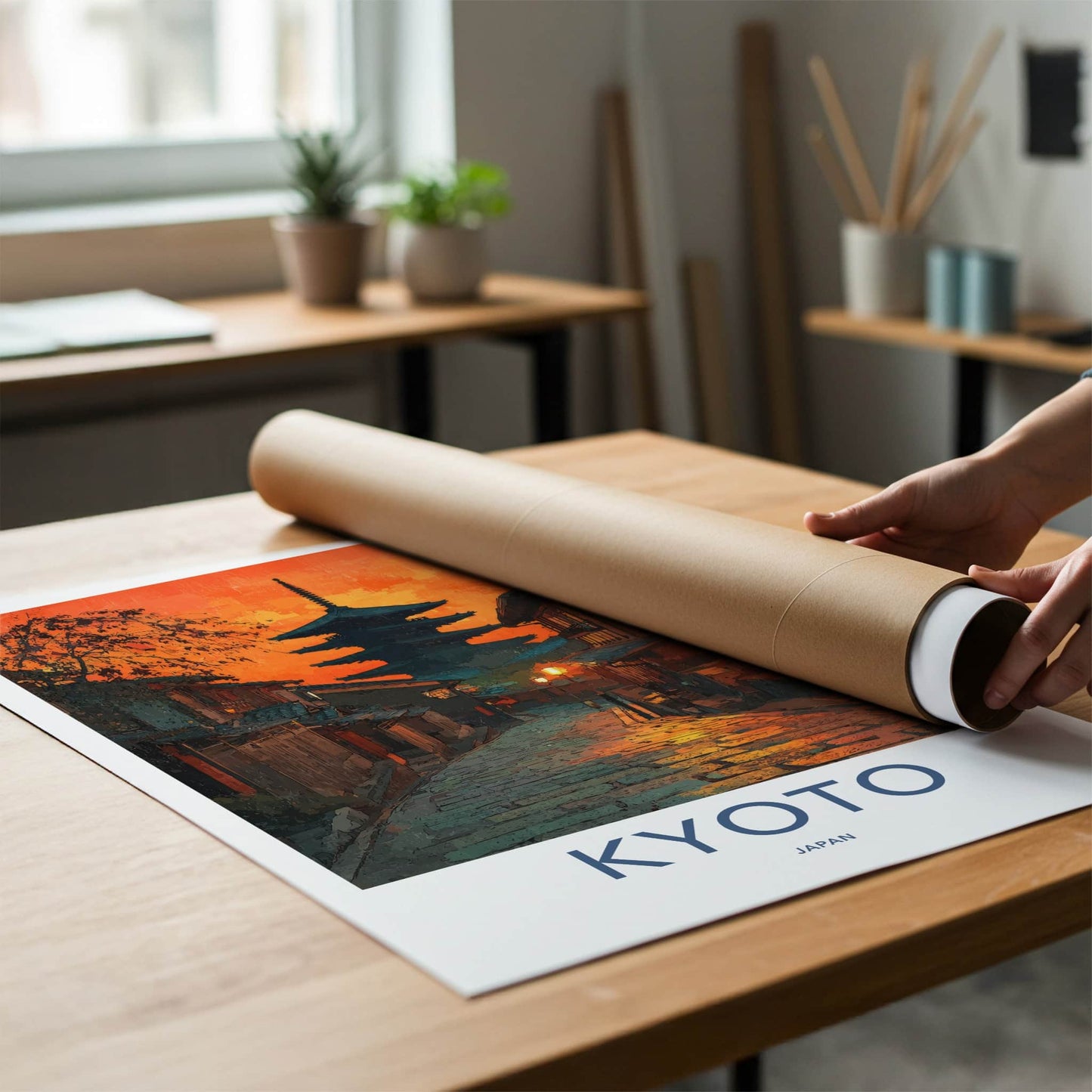 Kyoto Poster - Japan Travel Print - Fiery Sunset Pagoda Home Decor