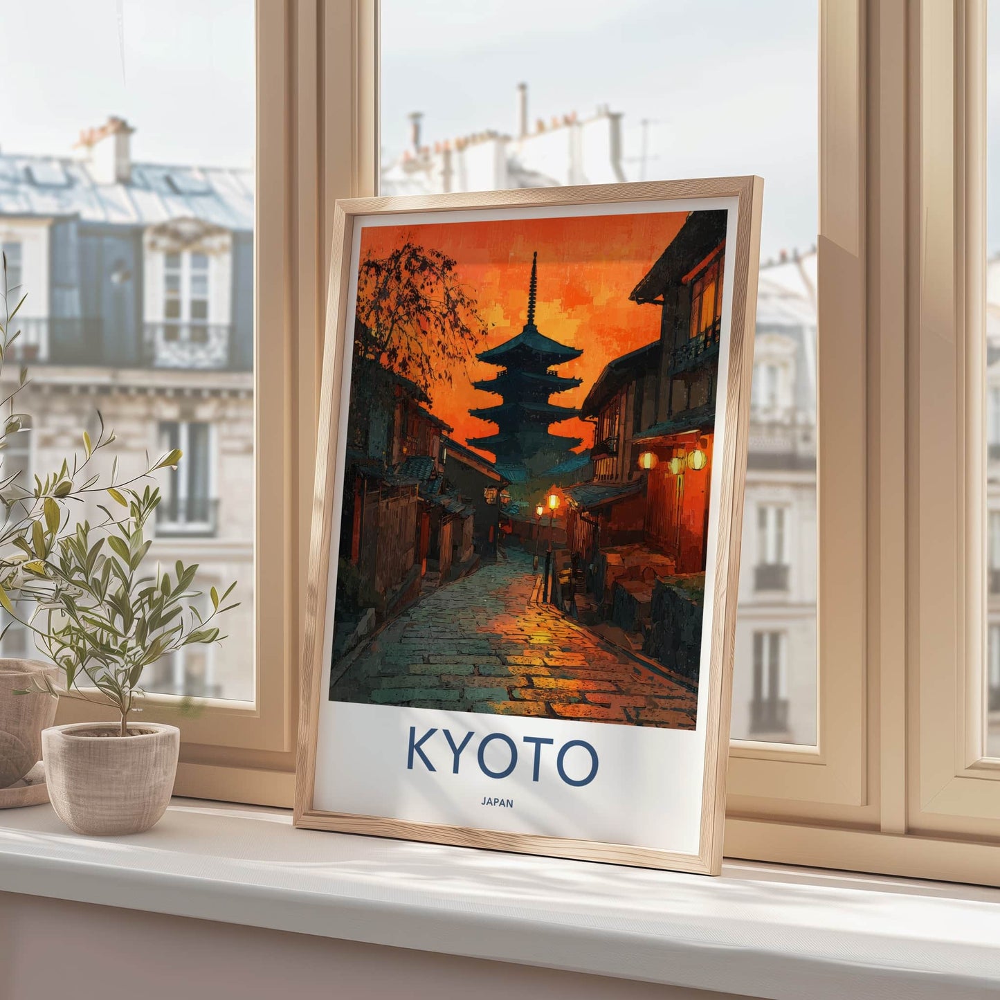 Kyoto Poster - Japan Travel Print - Fiery Sunset Pagoda Home Decor