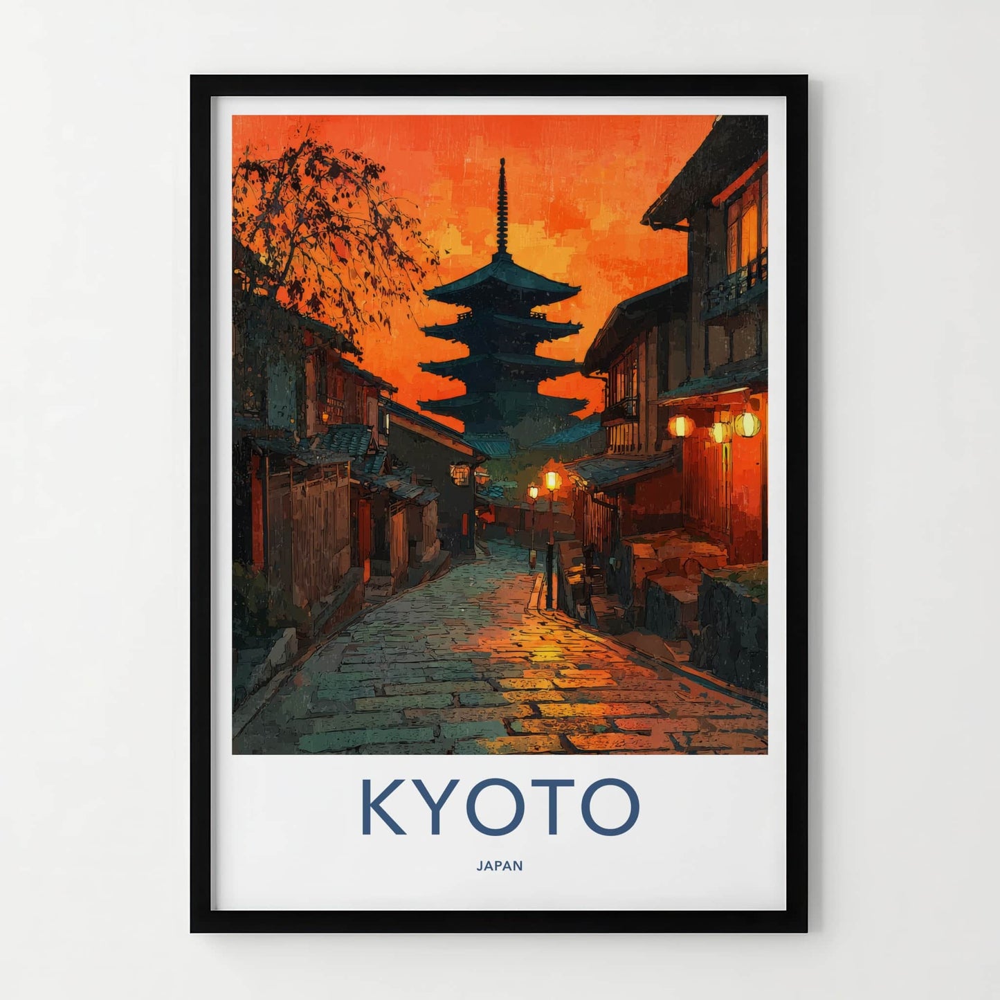 Kyoto Poster - Japan Travel Print - Fiery Sunset Pagoda Home Decor