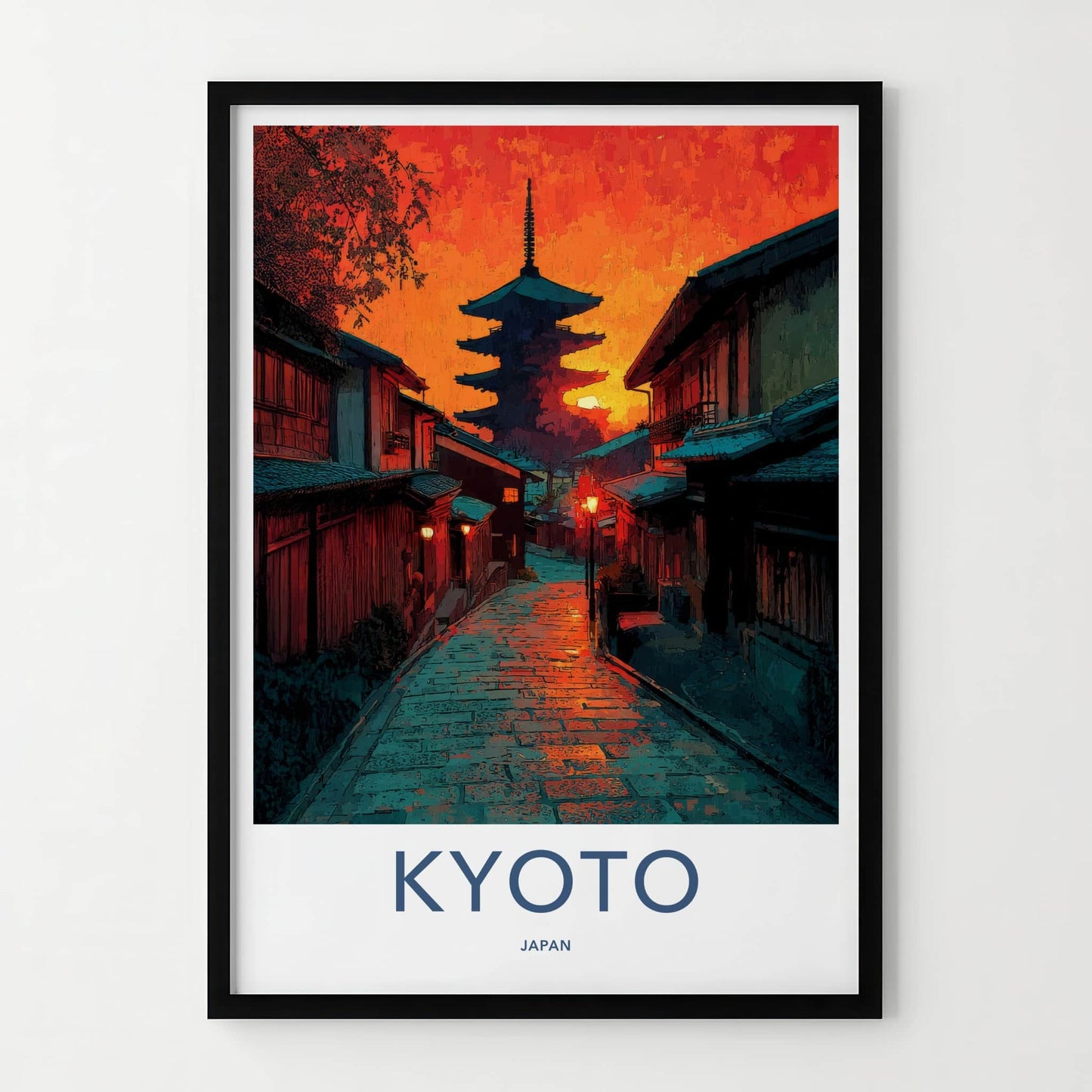 Kyoto Poster - Japan Wall Art - Pagoda Sunset Street Home Decor