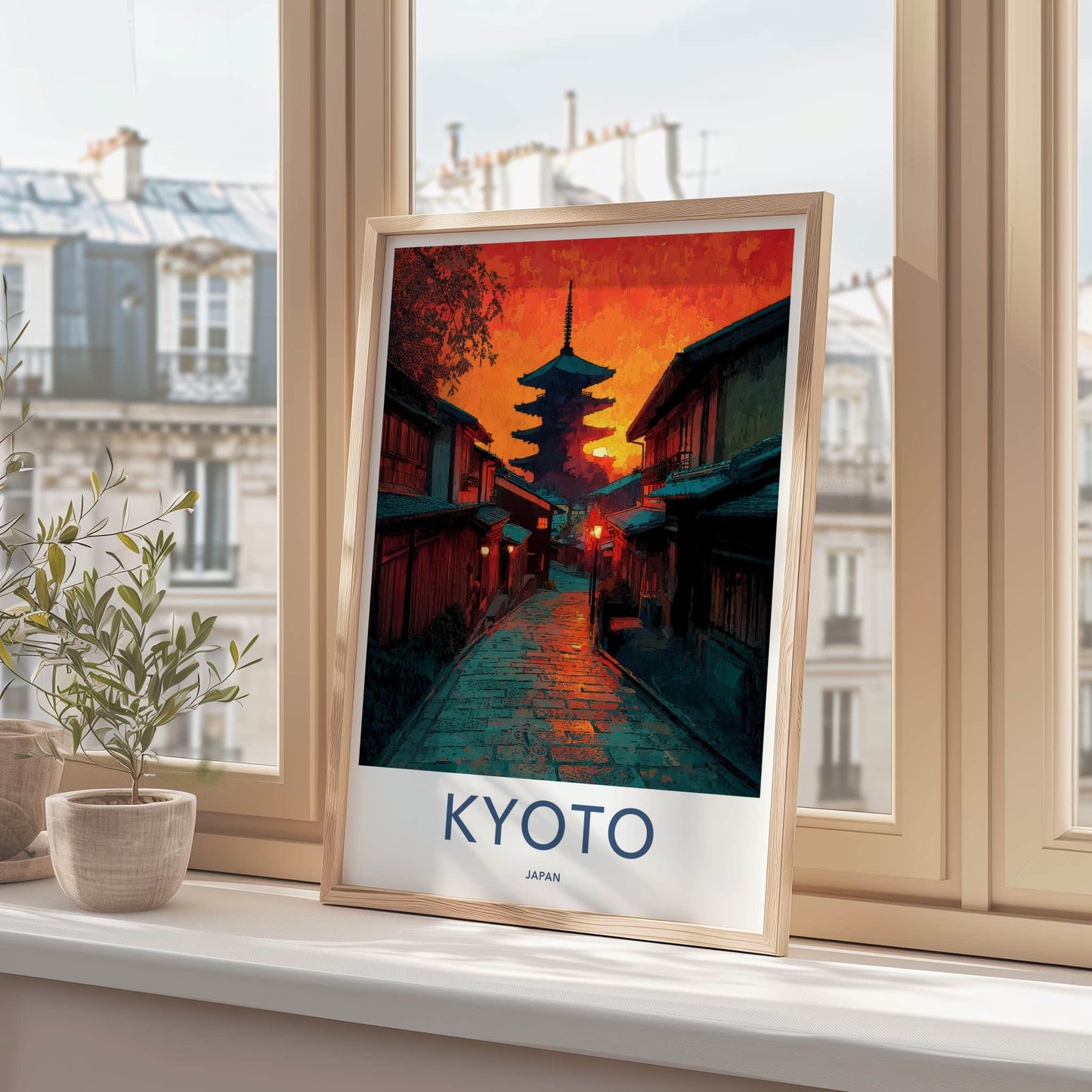 Kyoto Poster - Japan Wall Art - Pagoda Sunset Street Home Decor