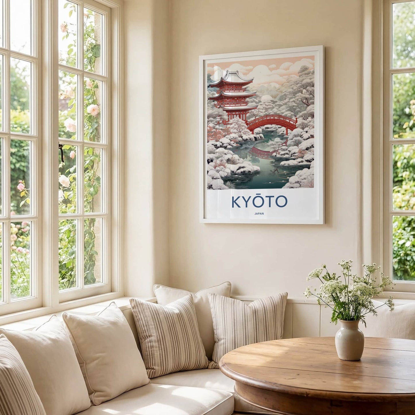 Kyoto Poster - Japan Wall Art - Red Temple Snow Scene Home Decor