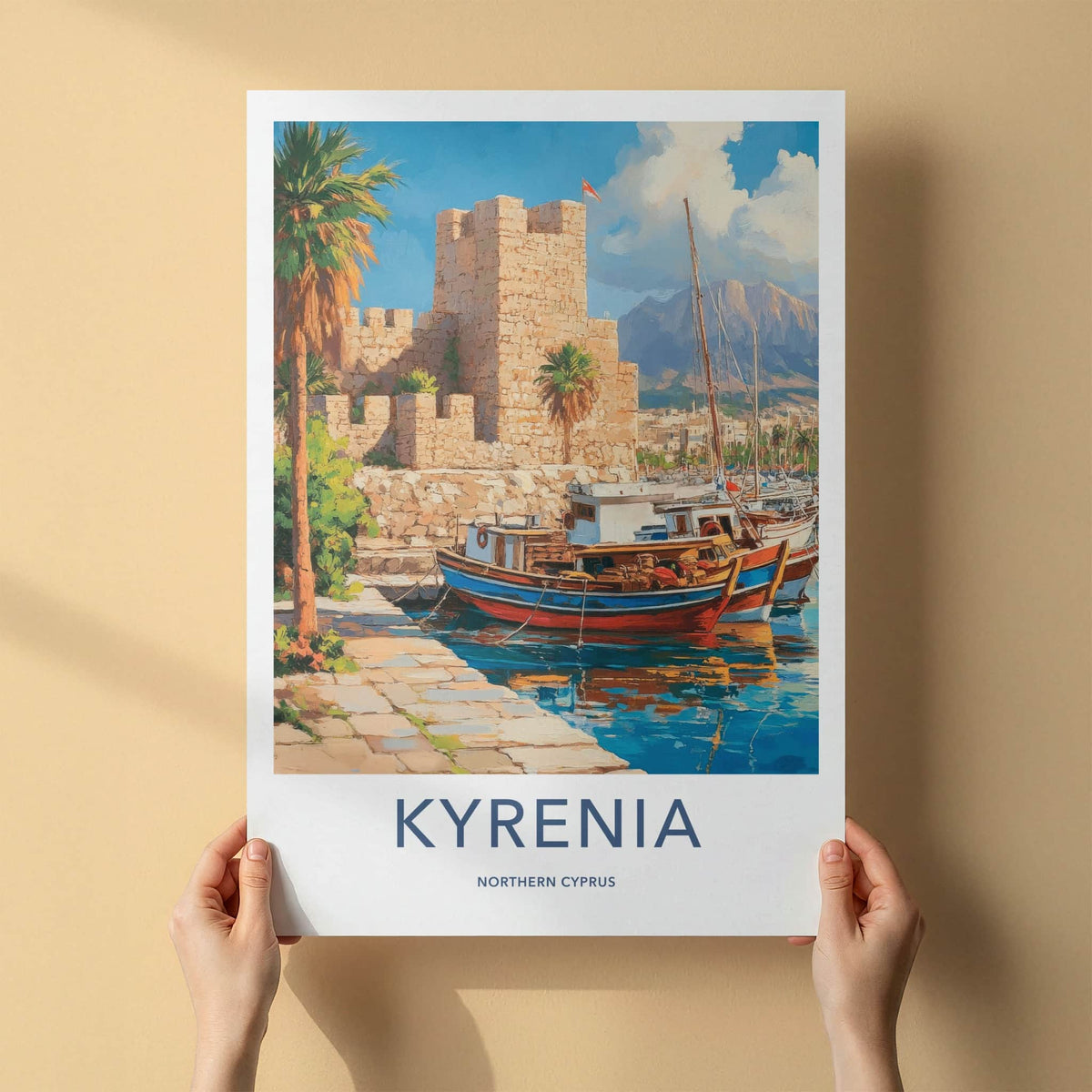Kyrenia Poster - Cyprus Travel Art - Harbor Castle Boats Home Decor