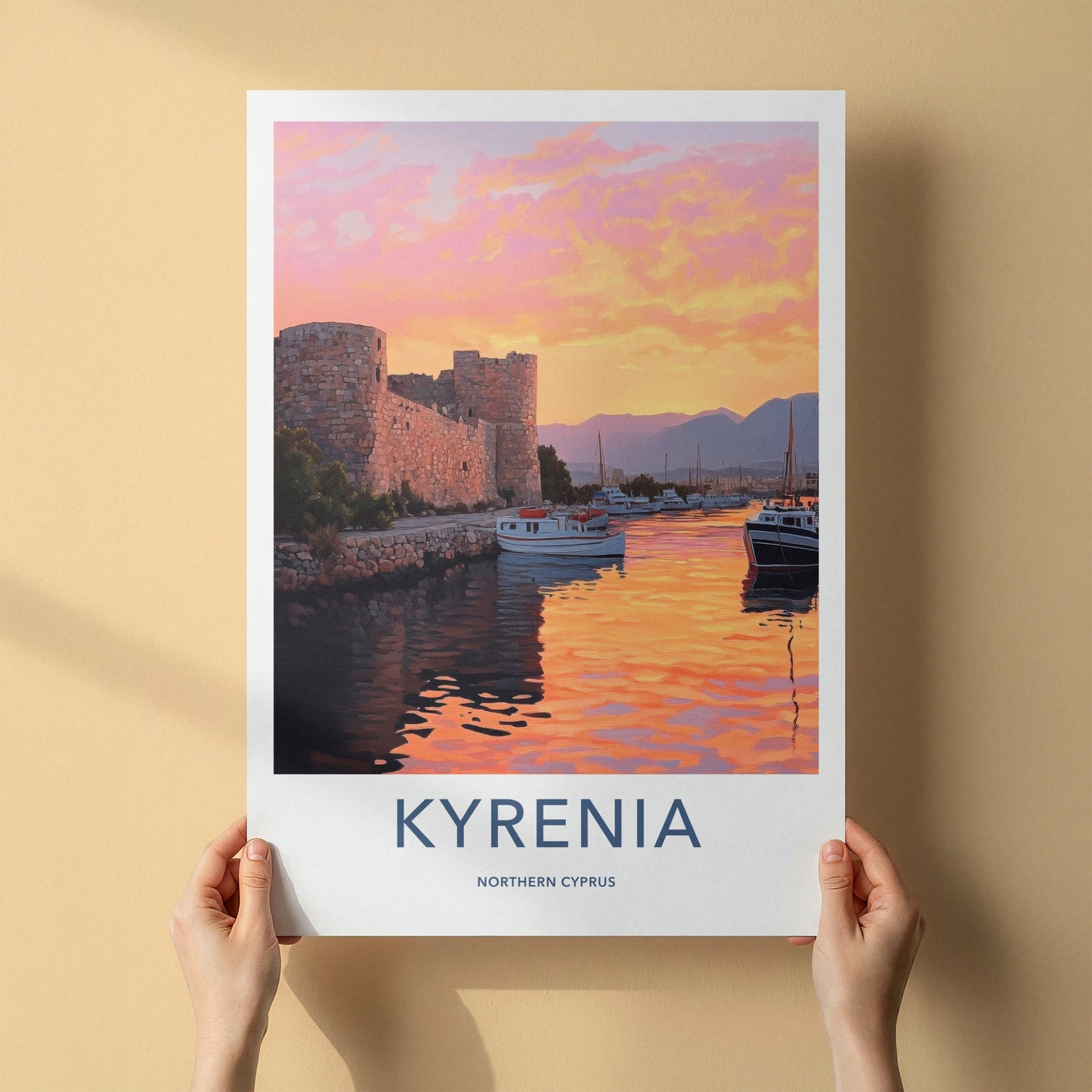 Kyrenia Poster - Cyprus Travel Art - Harbor Castle Sunset Home Decor