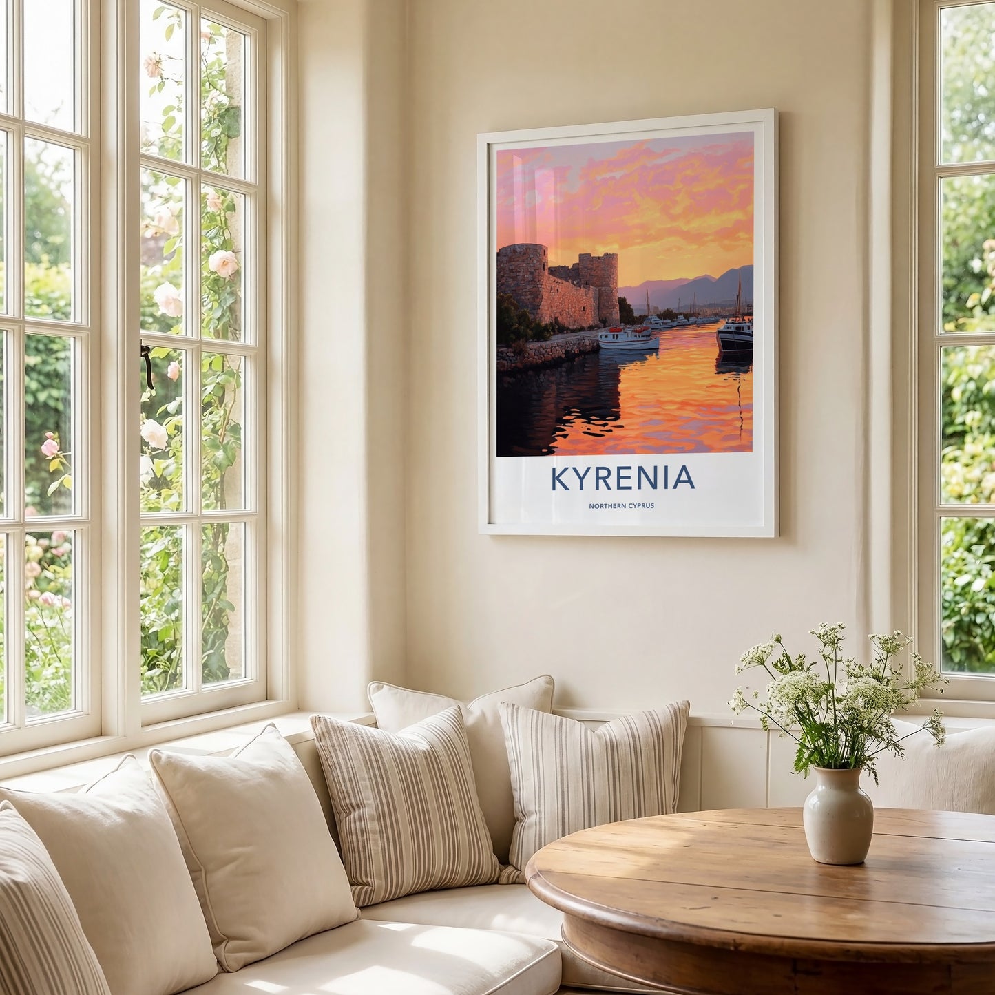 Kyrenia Poster - Cyprus Travel Art - Harbor Castle Sunset Home Decor
