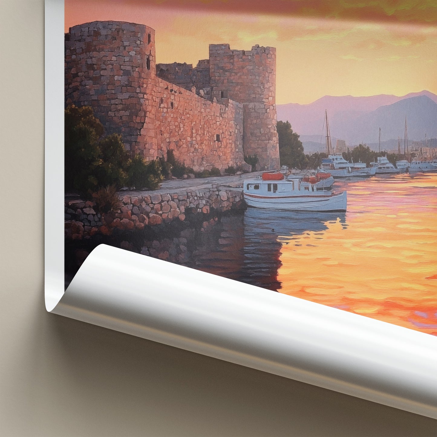 Kyrenia Poster - Cyprus Travel Art - Harbor Castle Sunset Home Decor