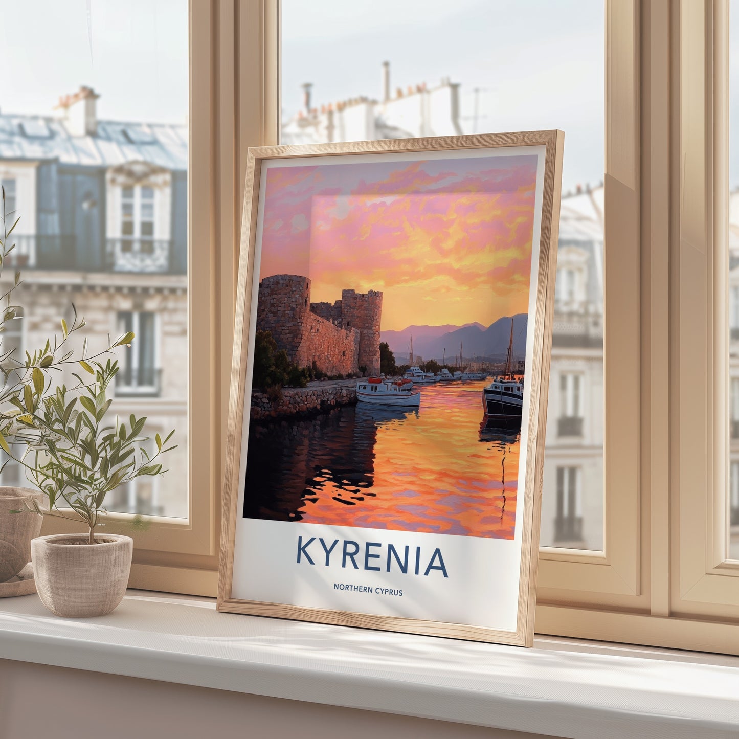 Kyrenia Poster - Cyprus Travel Art - Harbor Castle Sunset Home Decor