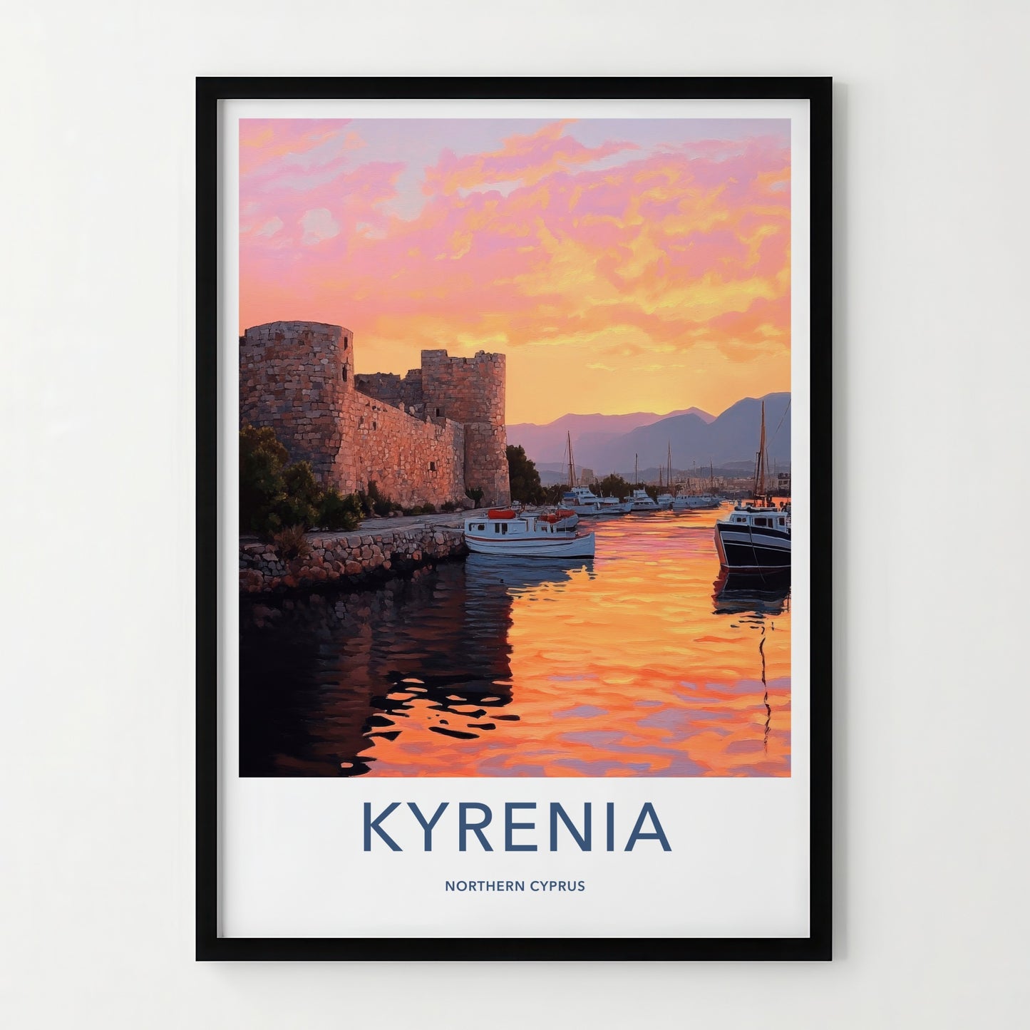 Kyrenia Poster - Cyprus Travel Art - Harbor Castle Sunset Home Decor