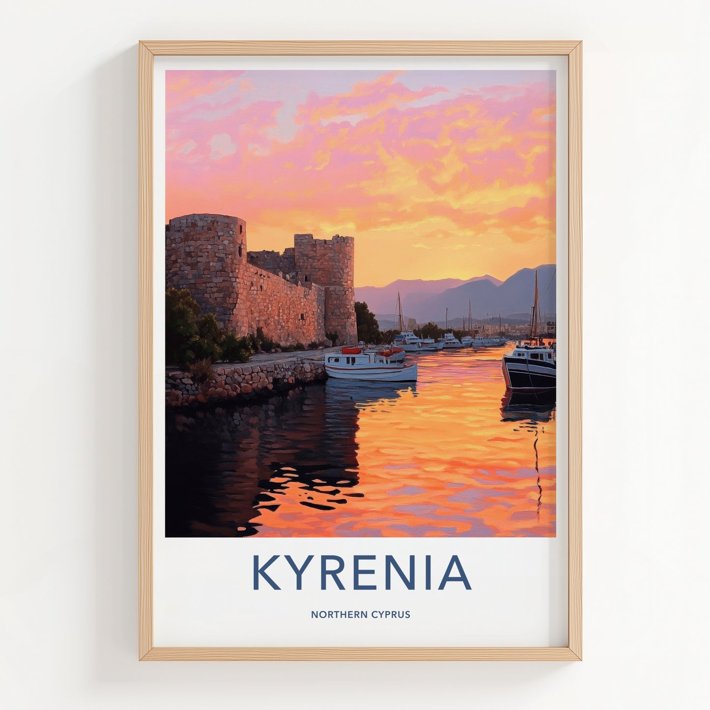 Kyrenia Poster - Cyprus Travel Art - Harbor Castle Sunset Home Decor